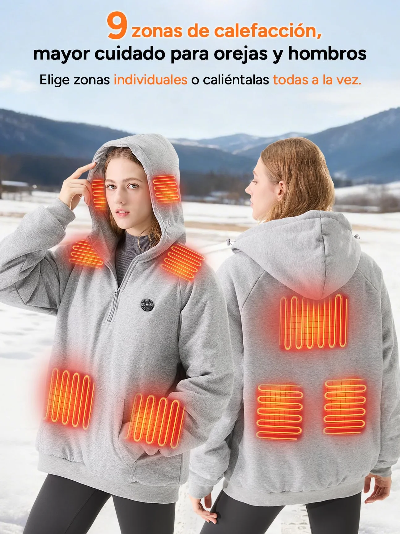 DR.PREPARE Sudadera con Capucha Calefactable Hombre y Mujer 9 Zonas de Calor Batería 16,000 mAh 3 Niveles de Calefacción Hasta 8H de Autonomía Chaleco Calefactable Forro Polar Para Exteriores