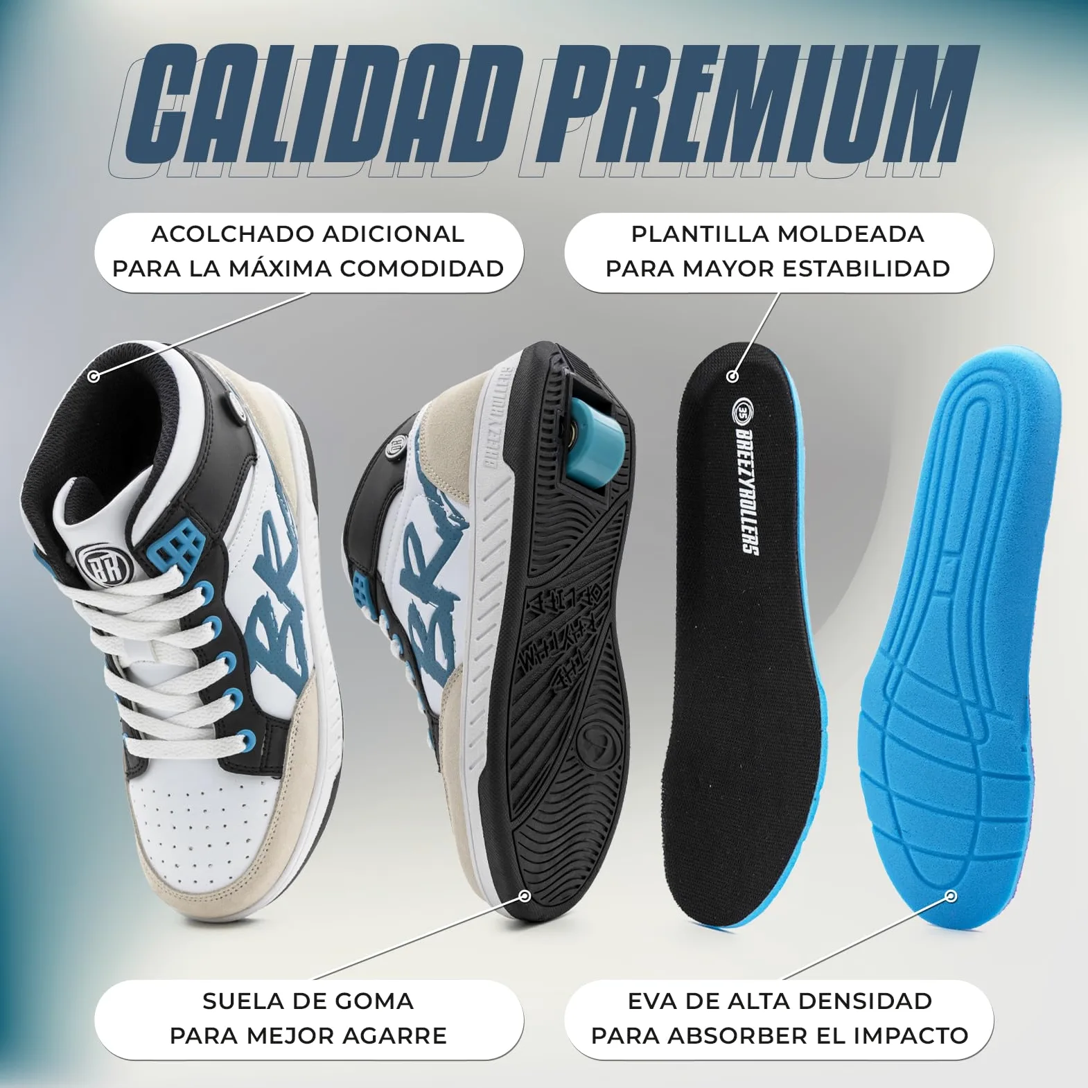 Breezy Rollers Zapatos con Ruedas para Niños | Zapatillas-Patines Infantiles | De Zapatos Callejeros a Patines en Segundos | Sistema de Clic Patentado | Zapatillas con Ruedas para Niñas y Niños
