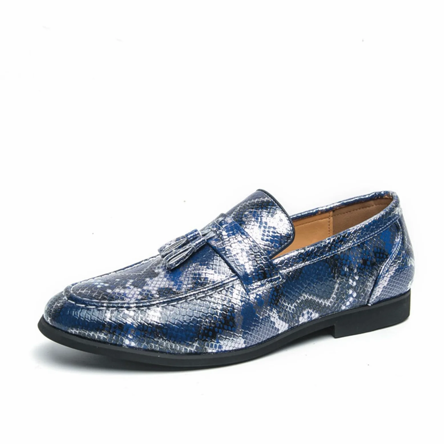 Mocasines de Hombre con Borlas Estampado de Serpiente Zapatos de Vestir Piel Sintética Deslizables Elegantes Boda Negocios Casual