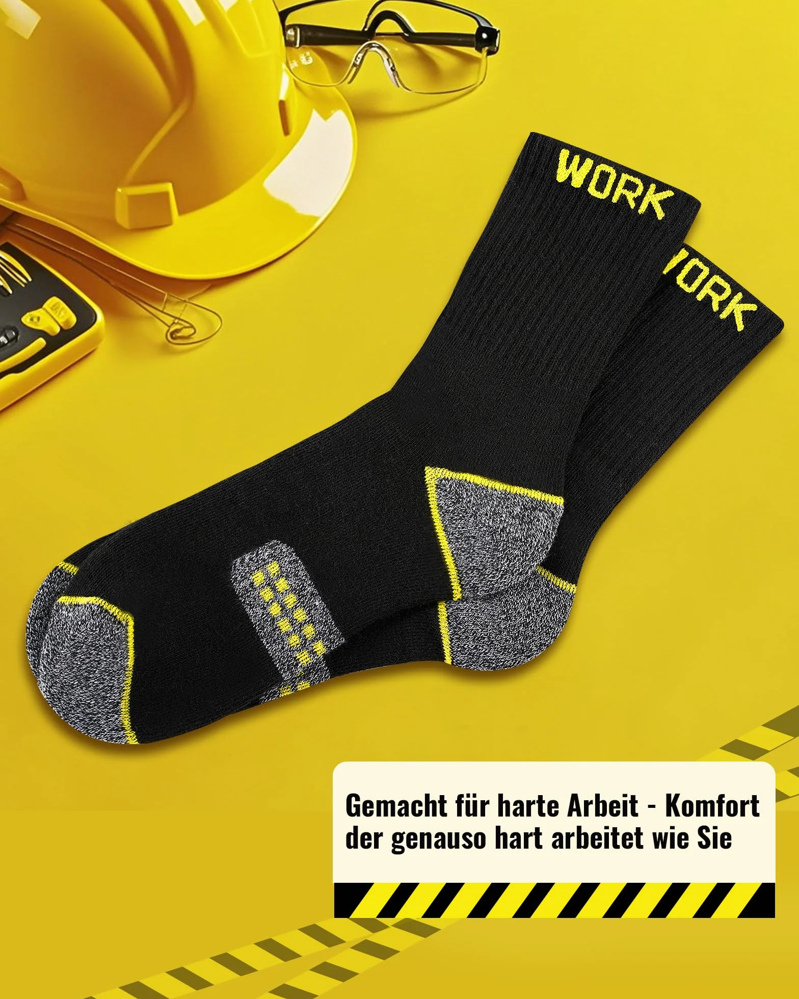 10 Pares Calcetines de Trabajo Hombre, Ideales para Botas, WORK Socks Acolchados y Reforzados, Calcetines Funcionales y Transpirables con puño Cómodo