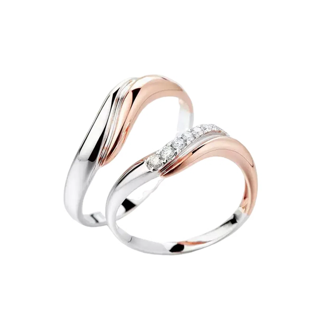 Wycian Anillos Hombre Anillo Unico Oro Blanco de 9 Quilates Y Oro Rosa Polaco Talla 27 Sólido No Chapado Moda para Esposa Día de La Madre Joyas
