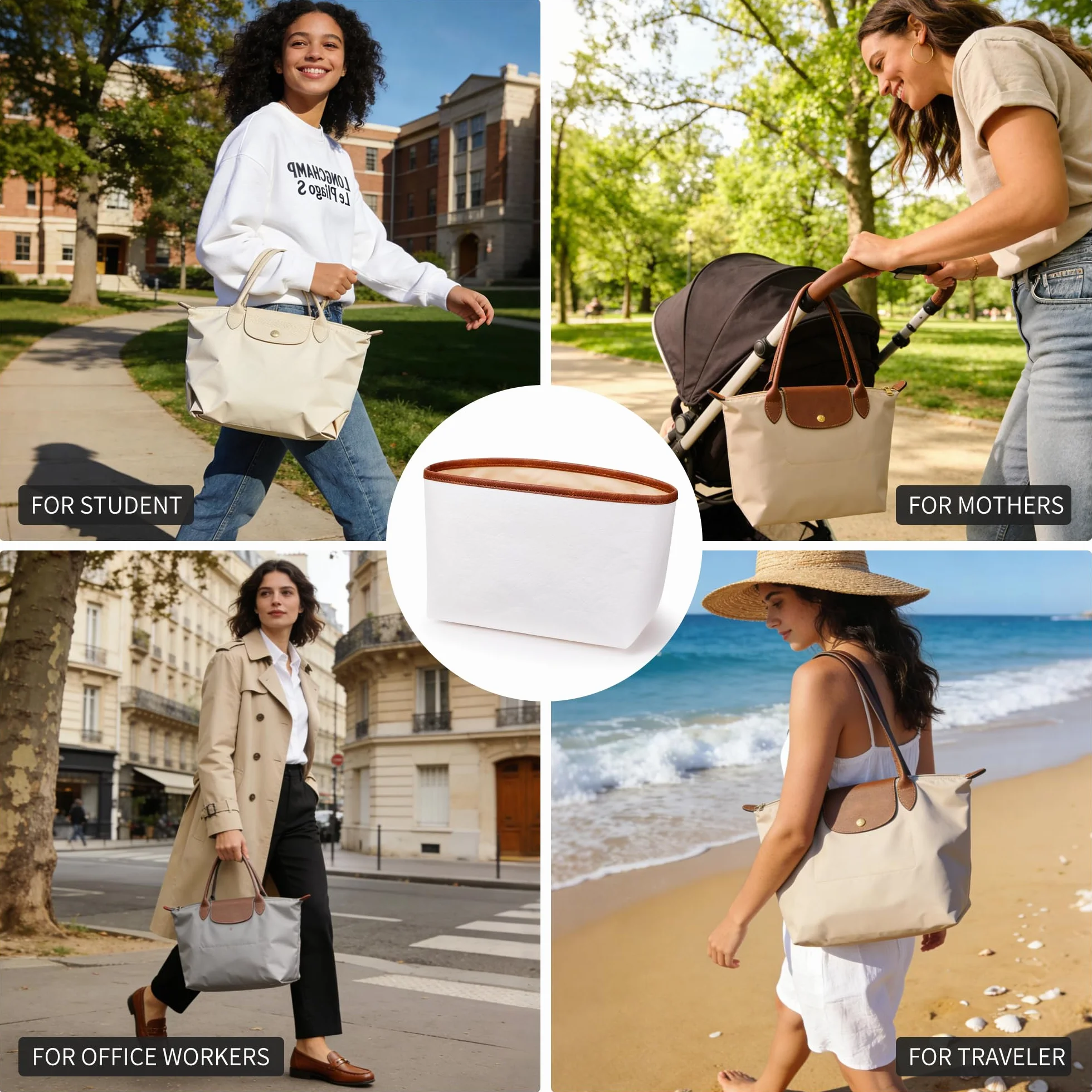 KALIDI Organizador de Bolso Inserto para Longchamp Le Pliage S Xtra, Funda Ultraligera Impermeable con Divisores Internos Mejorada para Bolso de Mano de Mujer, Blanco Pequeño