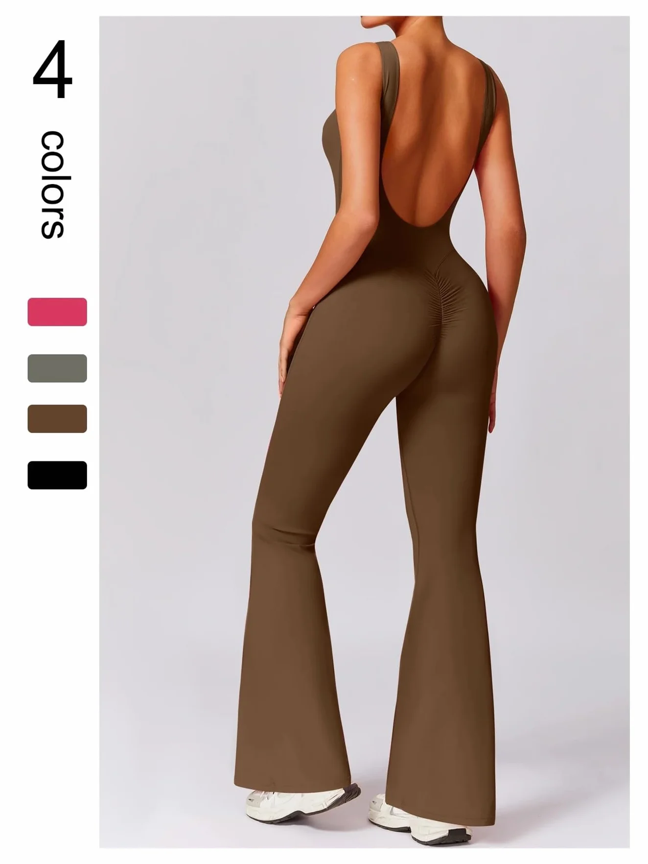 Mono de yoga sin espalda para mujer, pantalones anchos acampanados, traje deportivo sin mangas, levantamiento de glúteos, cintura elástica para gimnasio, pilates y fitness