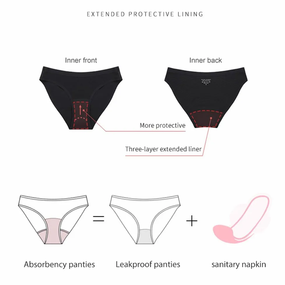 Ropa Interior para El Período para Mujeres Bragas Menstruales Sin Costuras Invisibles para Flujo Pequeño Bragas para El Período Que No Se Ven para adolescentes Y Niñas Paquete de 5 Negro Xl