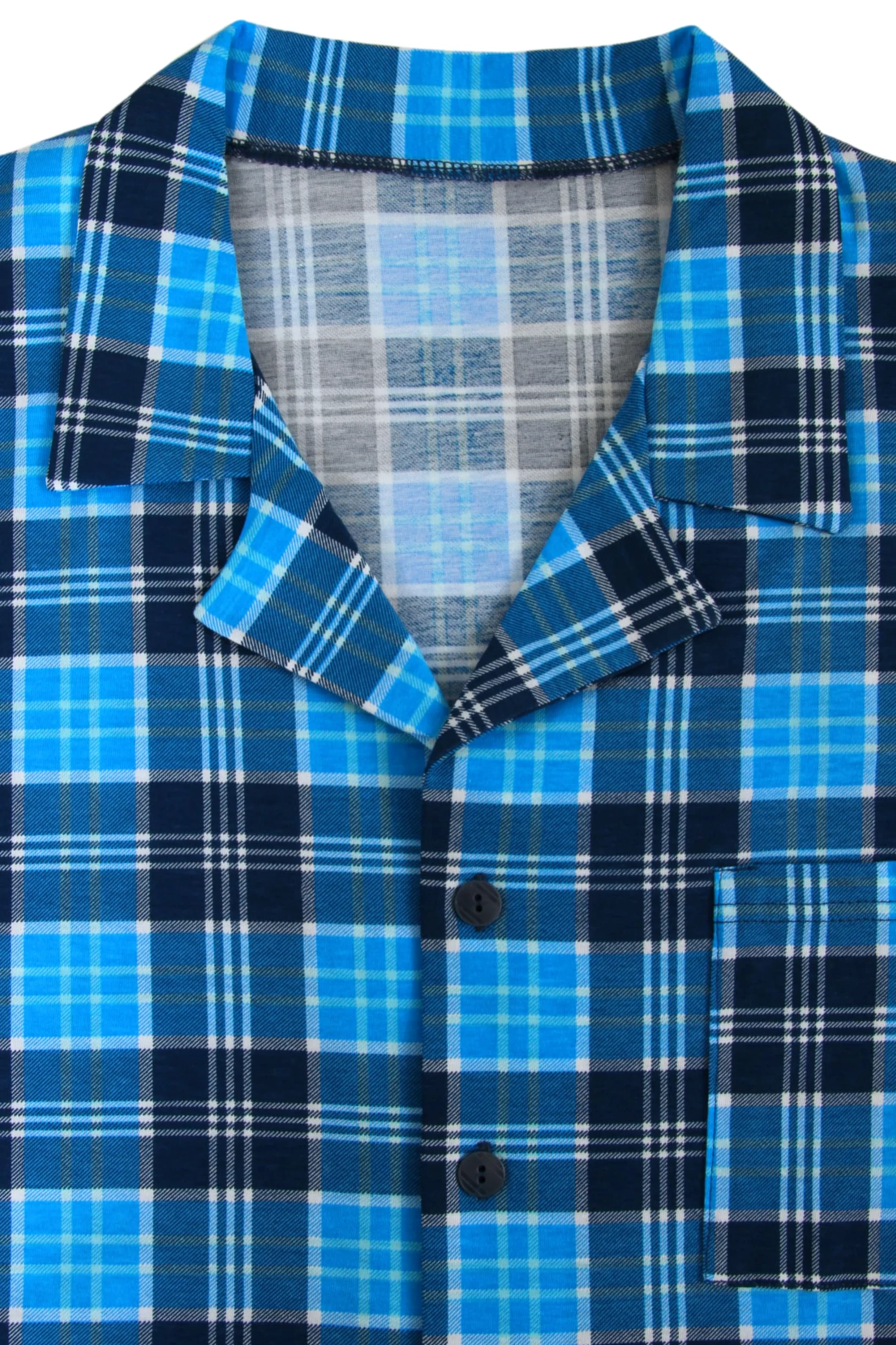 Sesto Senso Elegante Pijama de Hombre a Cuadros de Manga Corta Algodón Camisa con Botones Pantalón Corto