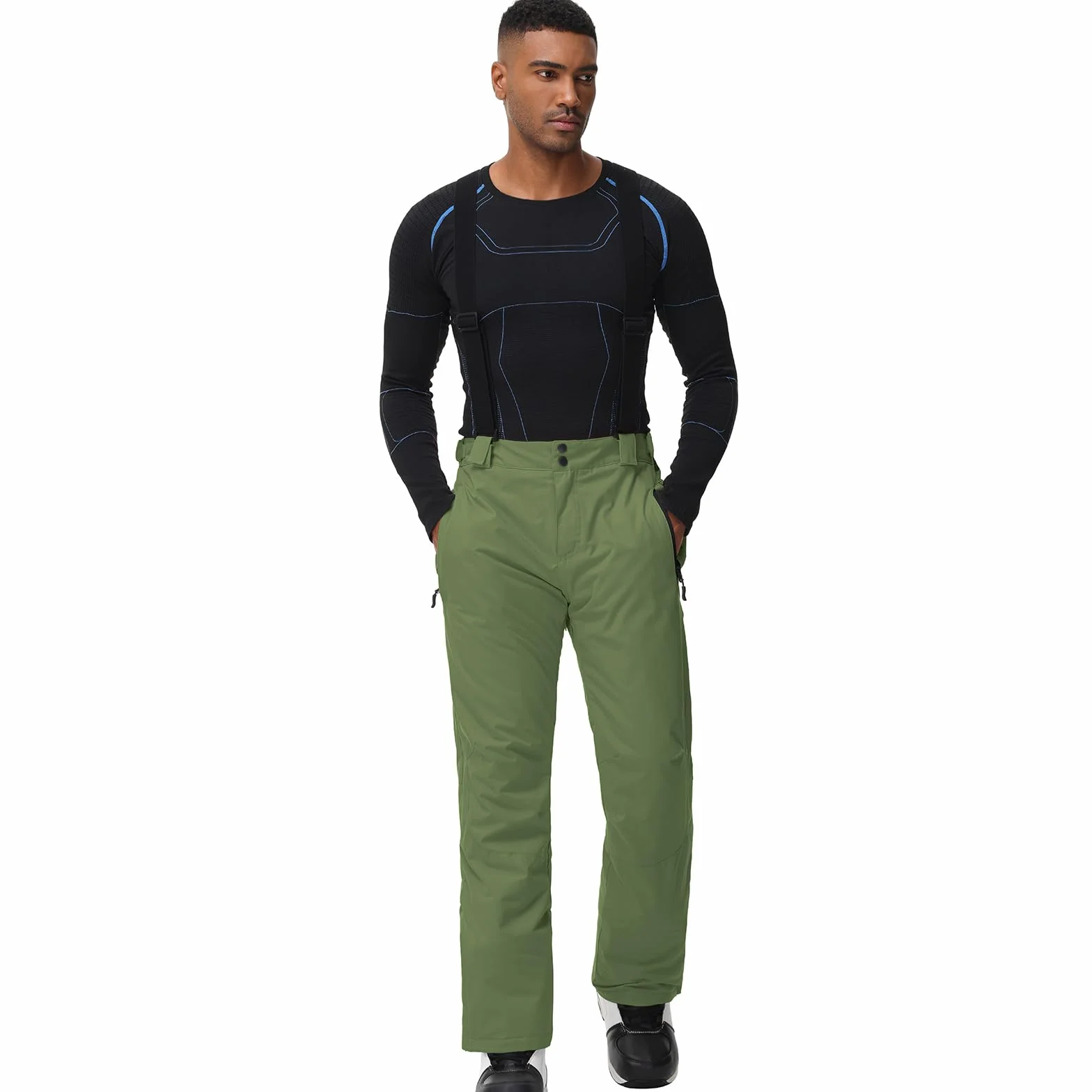 ALSOGO Pantalones de esquí hombre impermeables cortavientos con tirantes desmontables