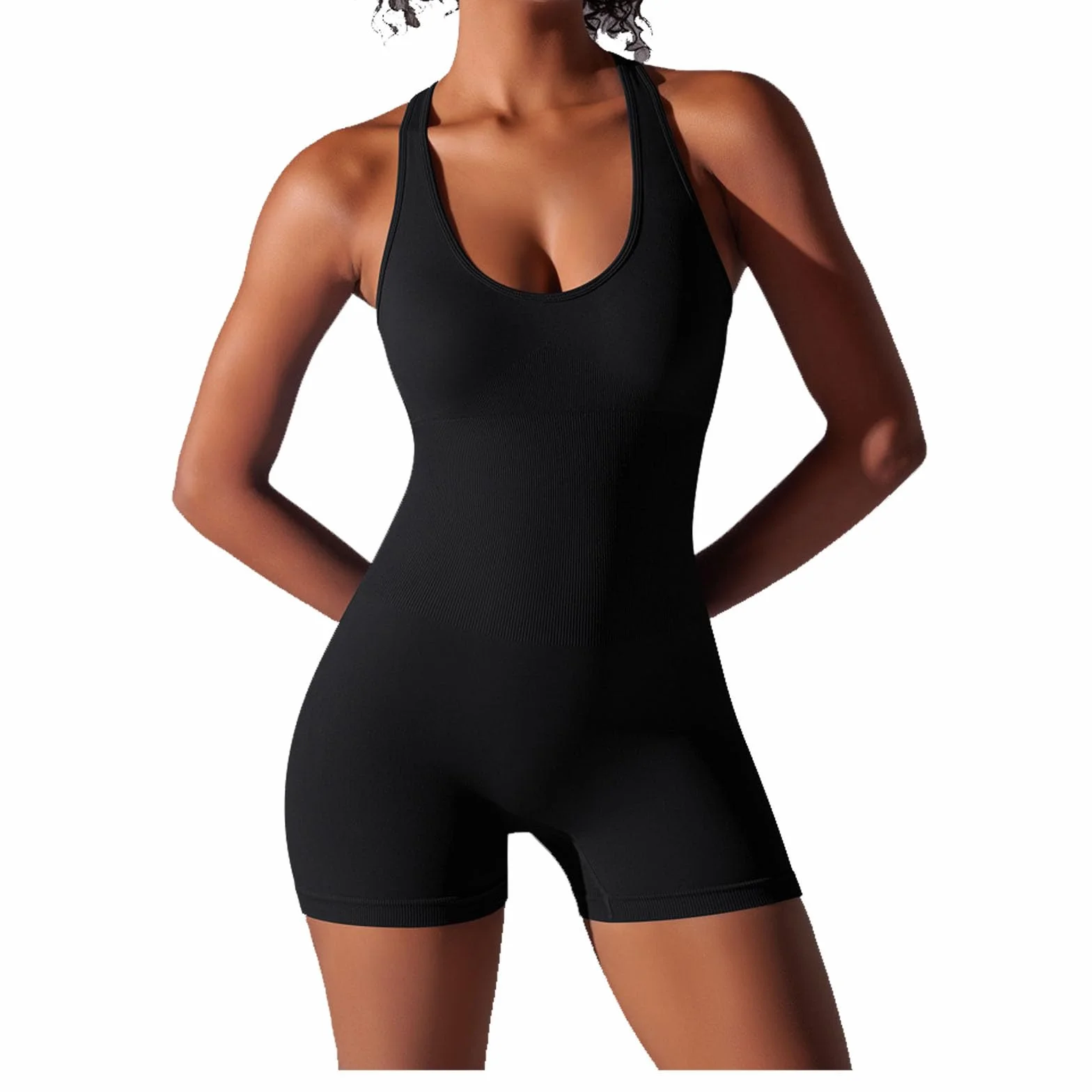 Mono Deportivo Mujer Corto sin Mangas Peto Cuello Cuadrado Jumpsuit Body Traje Una Pieza Deporte Bodycon Elásticos Pantalones Corto Bodysuit para Gimnasio Yoga Fitness Sexy Mallas 2025
