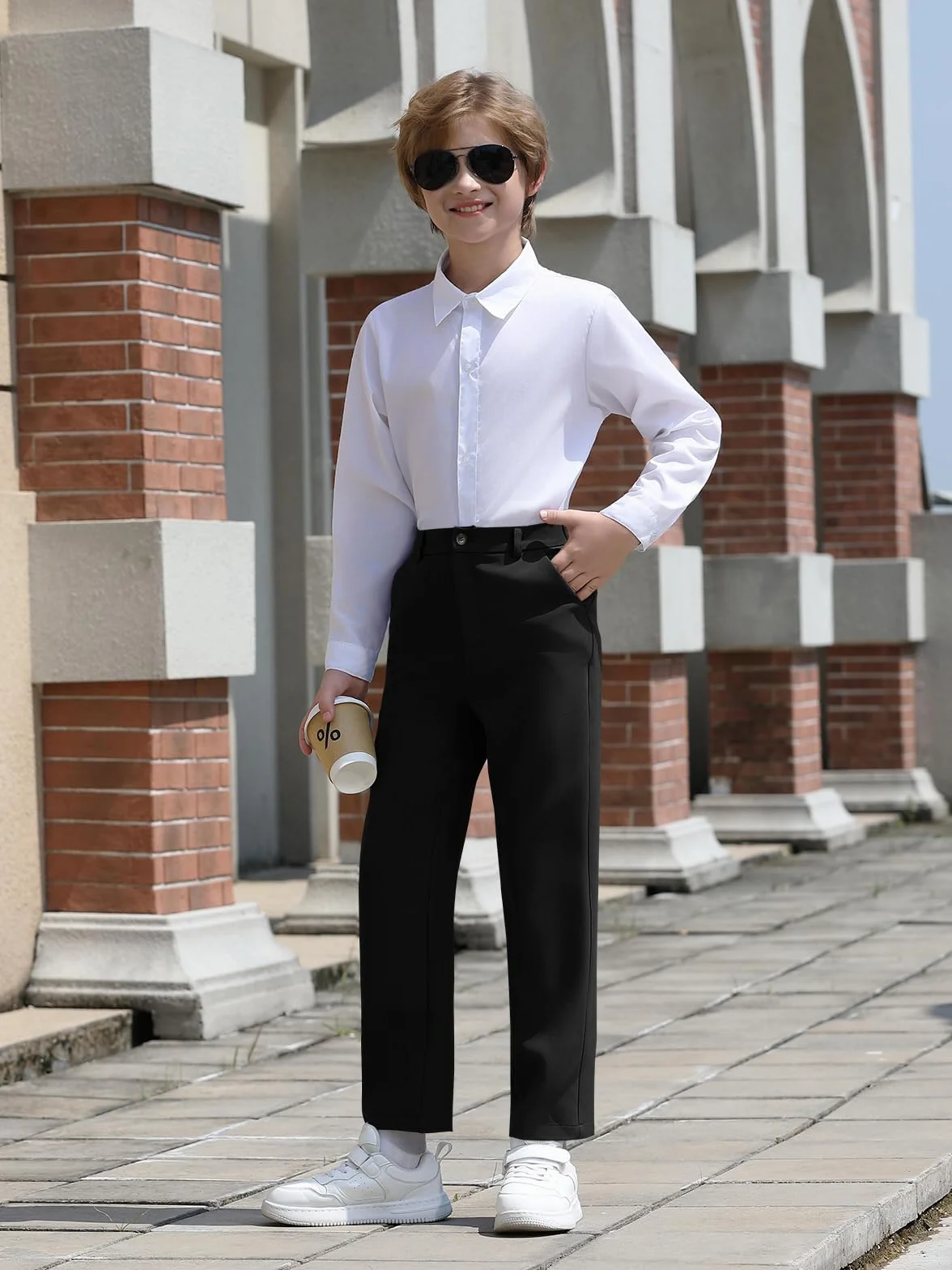 Pantalones de vestir para niños con cintura elástica y pierna recta