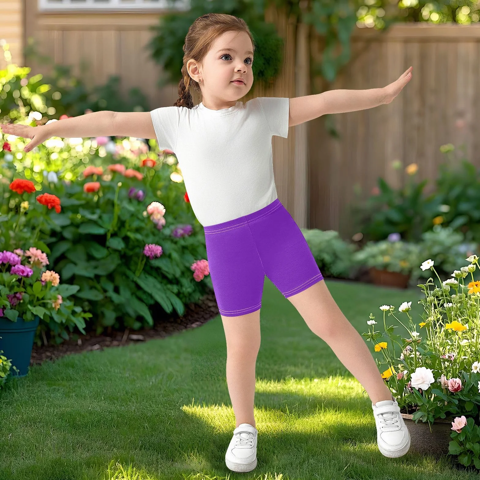 Pantalones cortos de algodón para niñas ciclismo baile morado
