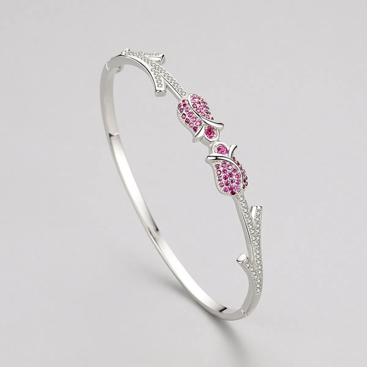 Pulsera para mujer, pulsera para mujer, rosa con rubí creado en laboratorio, oro blanco, regalos únicos para amigas y mujeres