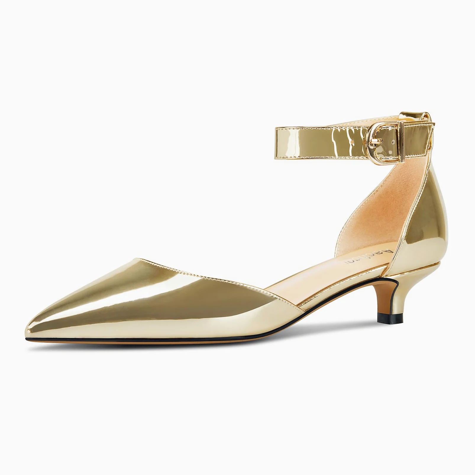 Aachcol Sandalias de tacón bajo con correa de tobillo para mujer, con puntera puntiaguda, zapatos de vestir, fiesta, oficina, boda, 1.5 pulgadas