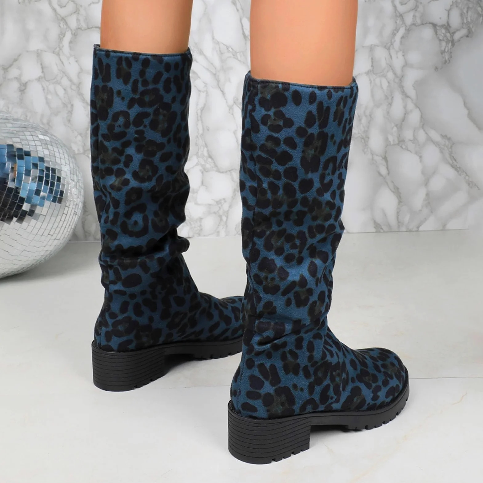 Botas de Vestir Rujer Botas de Media Pantorrilla Gamuza sintética con Estampado Floral, Altas hasta la Rodilla, cómodas Informales Vestir con Cremallera Lateral, Moda otoño-Invierno