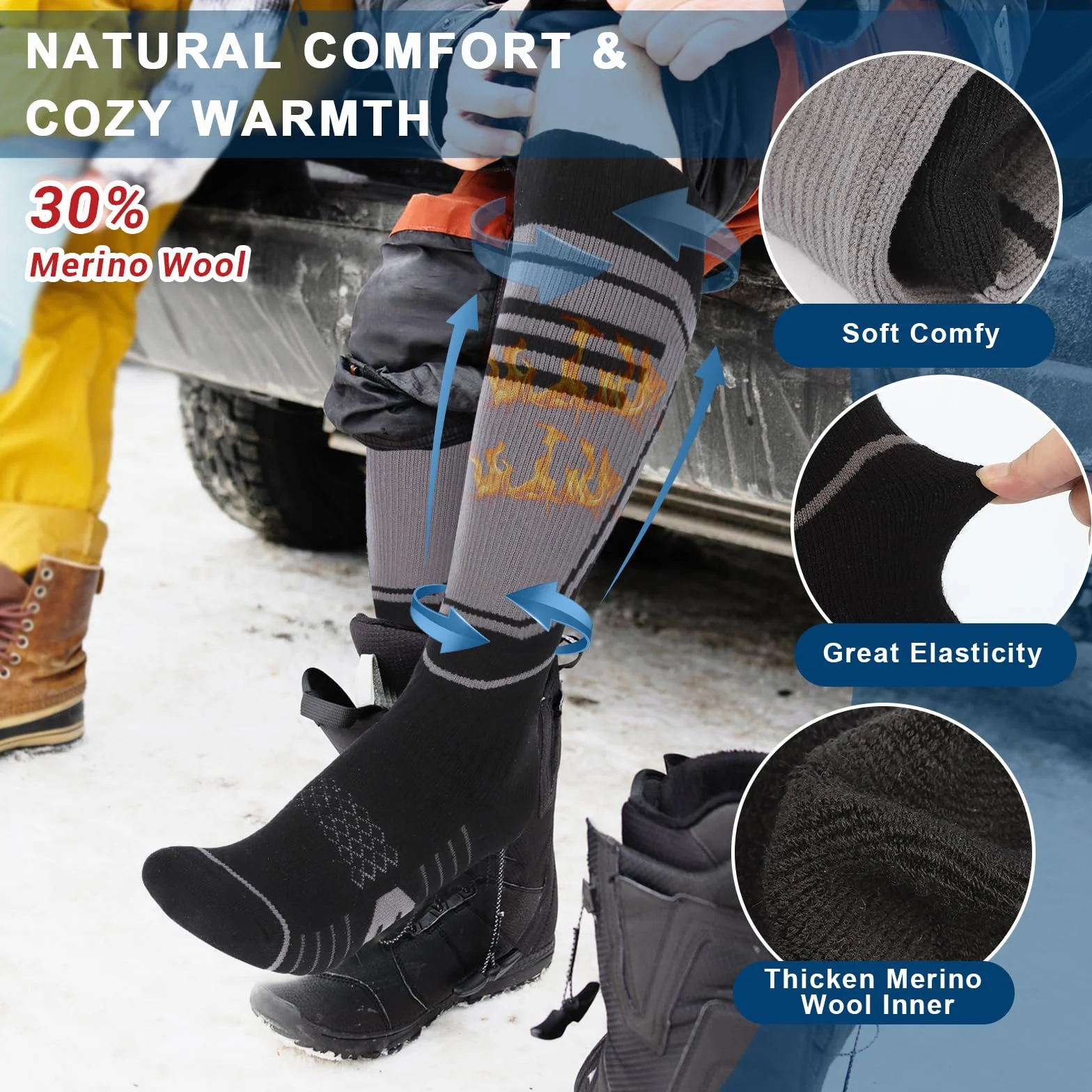 2 Pares Calcetines Esqui Lana Merino, Calcetines de Esquí Hombre y Mujer para Esquiar, Snowboard y Deportes de Invierno al Aire Libre