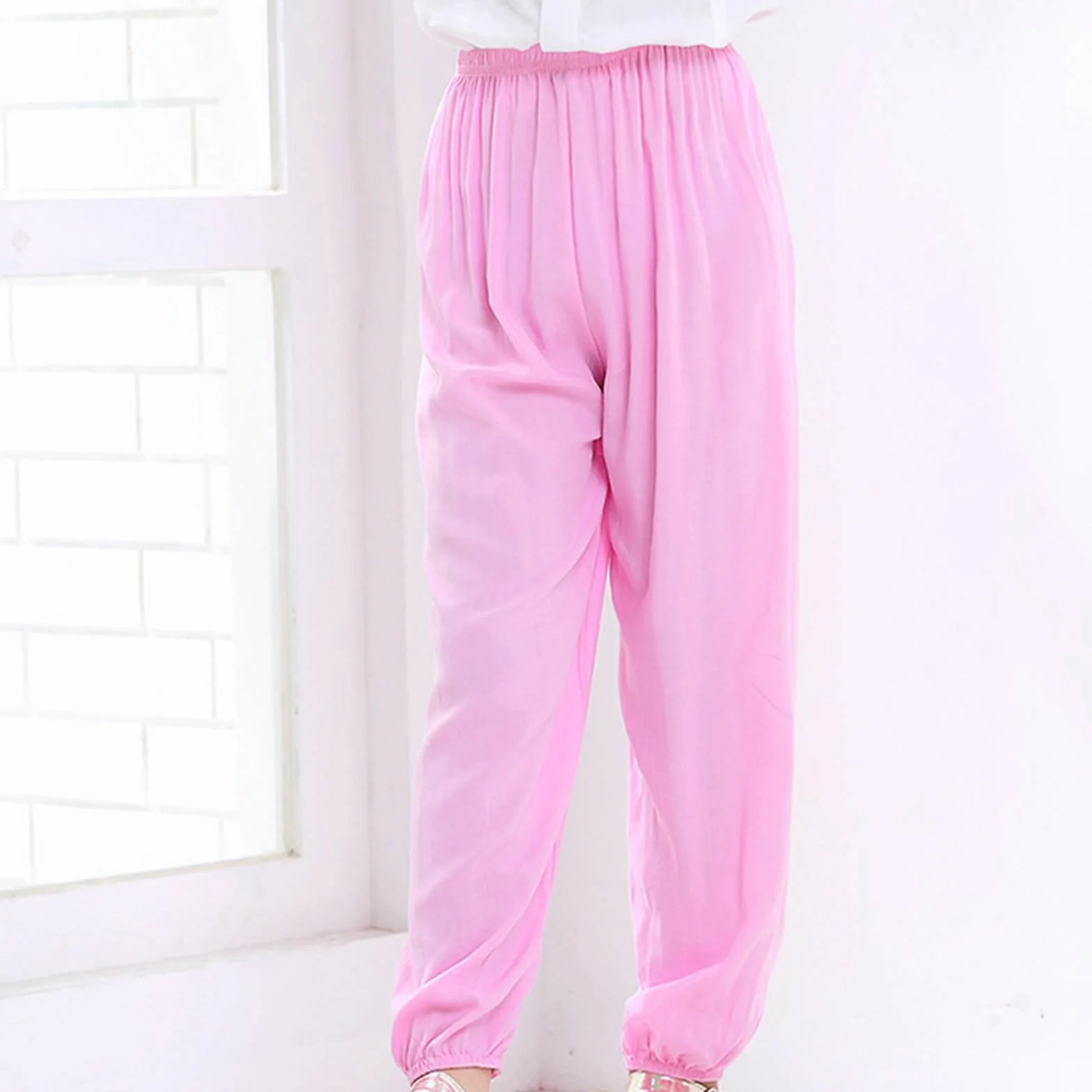 Niños Niñas Pantalones de Algodón Casuales Verano Pantalon de Protección Solar Anti-Mosquitos Harem Pantalón Bloomers Pantalones Deportivos Suelta Elásticos Jogging Pants 2-16 Años