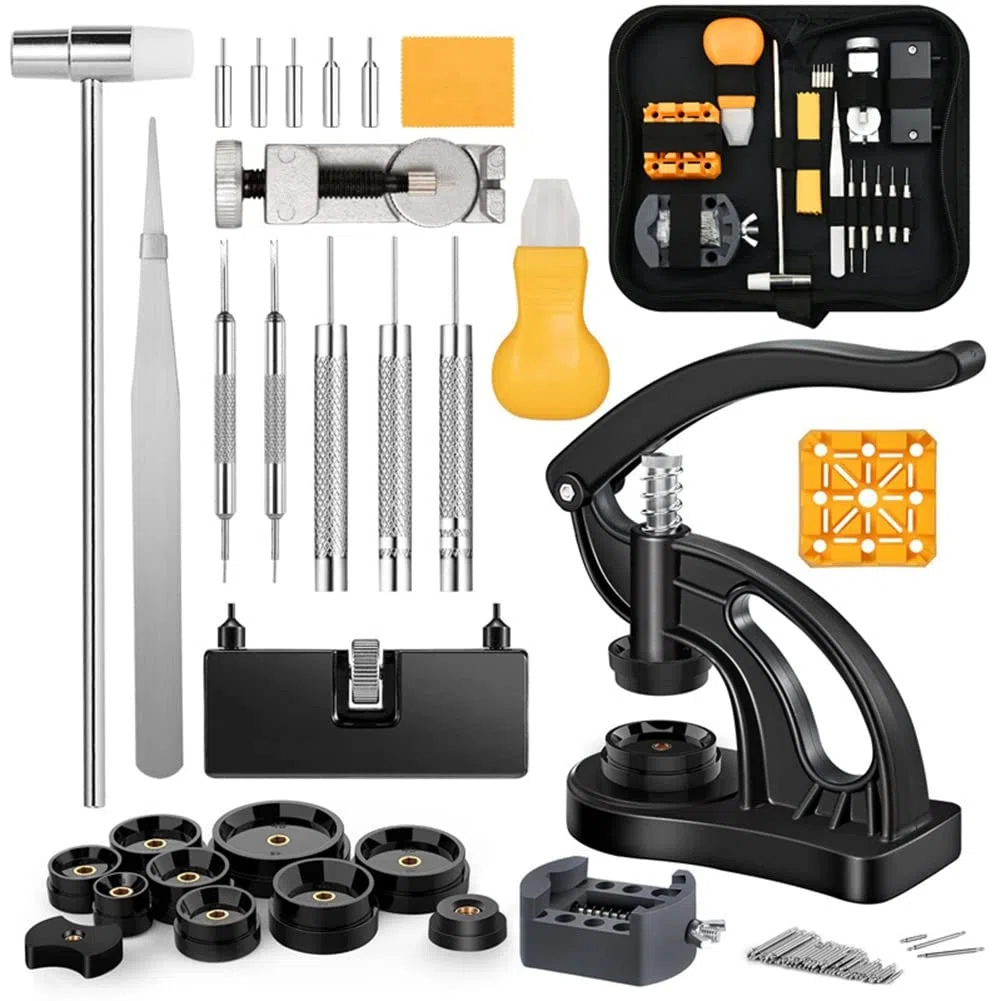 Kit de reparación de reloj de metal + kit de herramientas de repuesto de batería de reloj de prensa con extracción de eslabones