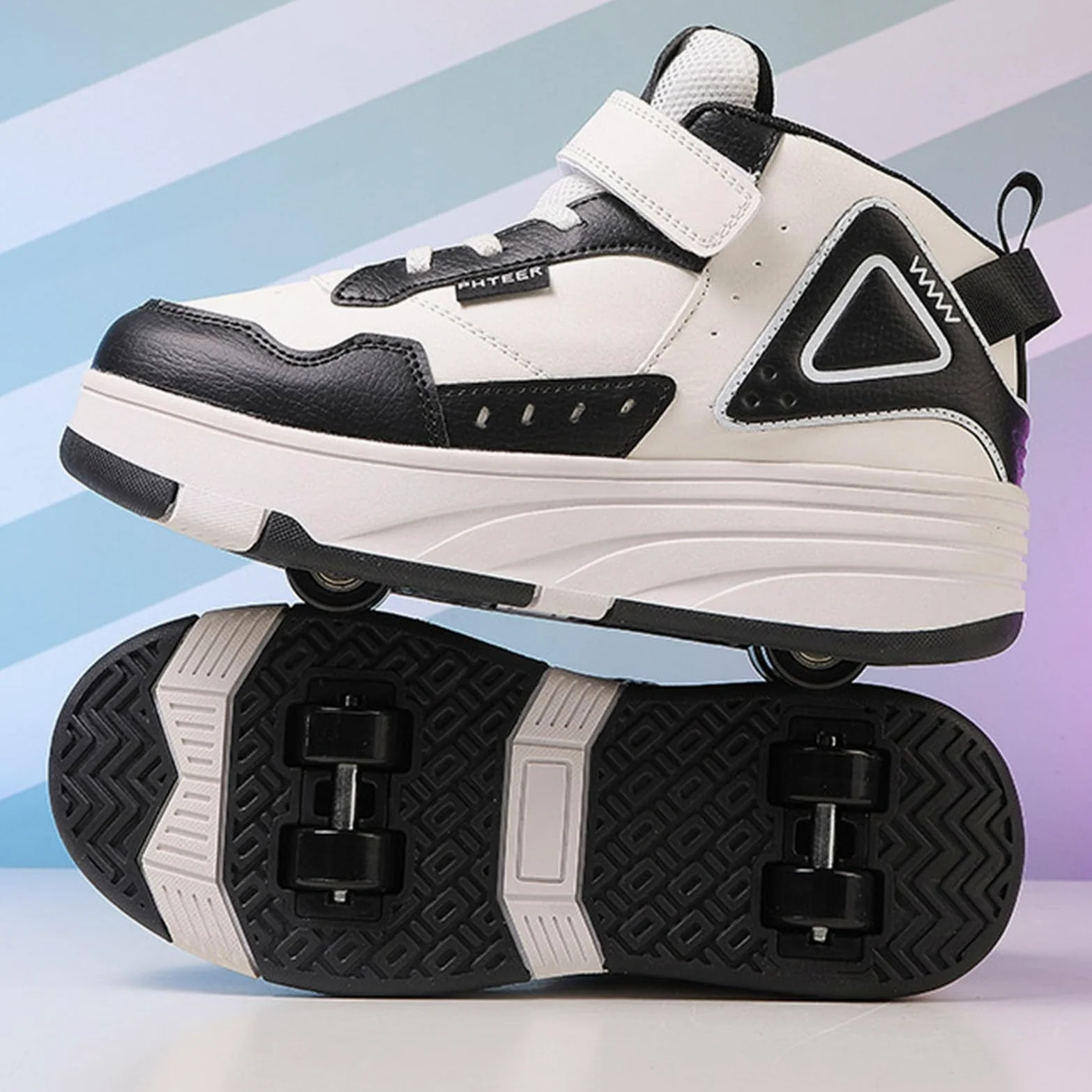 Surwin Zapatillas con Ruedas Niña, Hebilla de Nailon Zapatos de Caña Media de Niños con Ruedas 2 en 1 Zapatillas de Skateboard Zapatos de Skate Roller Skate Shoes Sneakers Moda