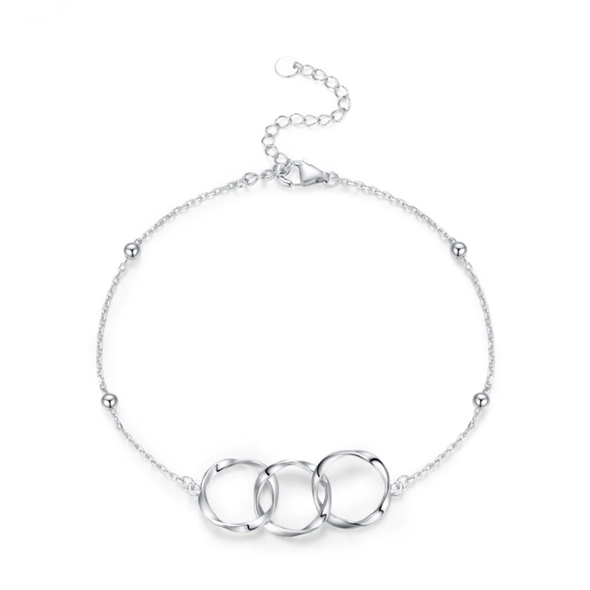 Pulseras a juego con tres círculos entrelazados para mejor amiga, pulsera para hermana mayor para ella, PT950 y oro blanco de 9 quilates, 14 y 18 quilates