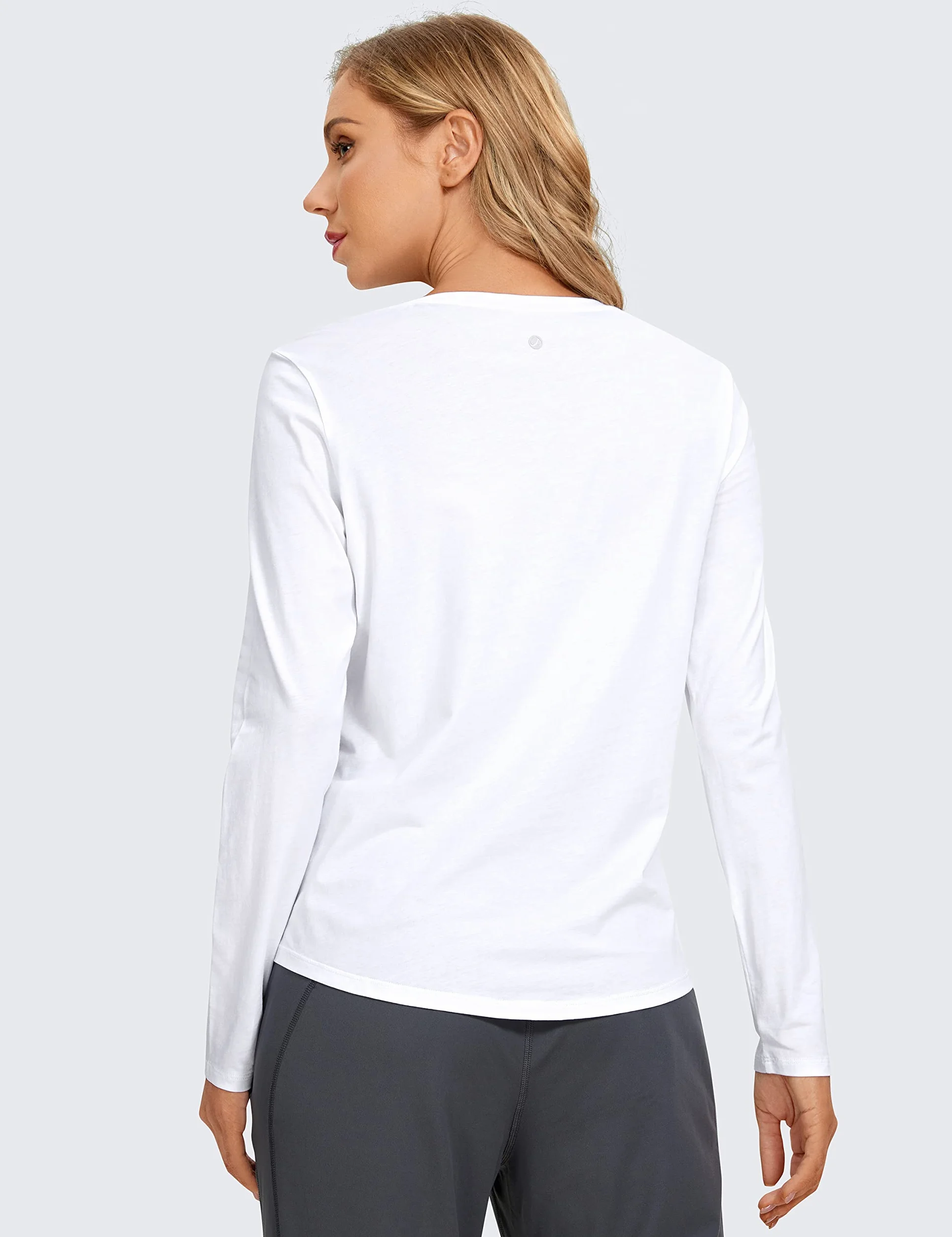 CRZ YOGA Pima Cotton Workout Camisas de Manga Larga para Mujer Athletic Crewneck Yoga Casual Tops Camiseta Lisa