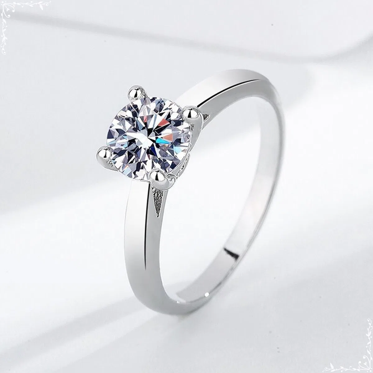 Wycian Promise - Anillo de boda para hombre, plata de 18 quilates, oro blanco de 18 quilates, moissanita, 4 dientes con circonitas redondas, talla 45 (14,3), clásico para cumpleaños de hermana