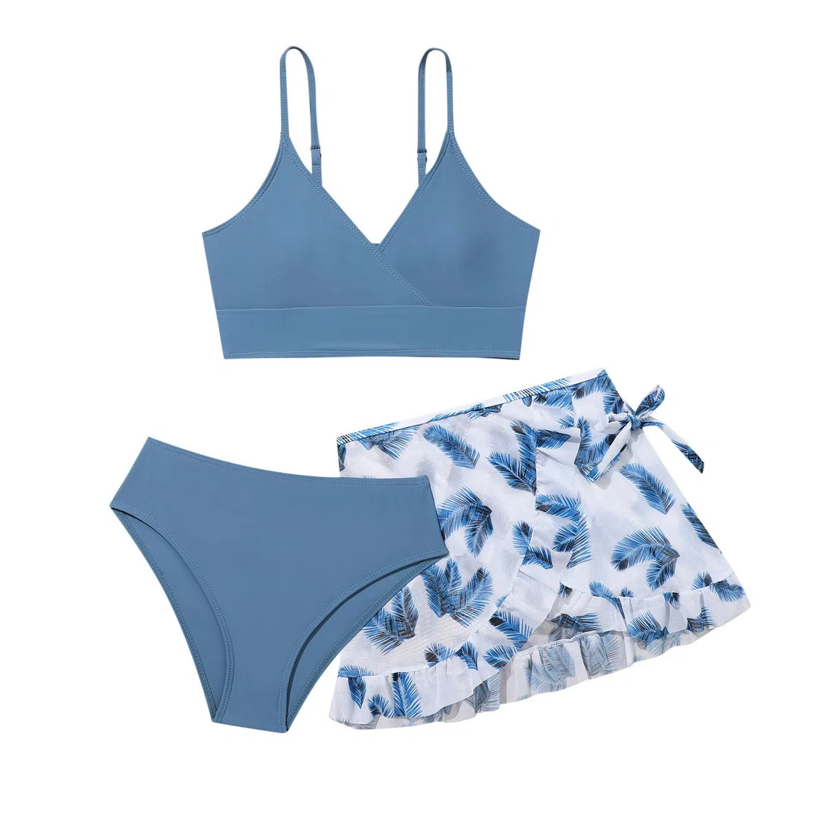 Bañador de 3 piezas para niñas, bonito juego de bikini con estampado floral