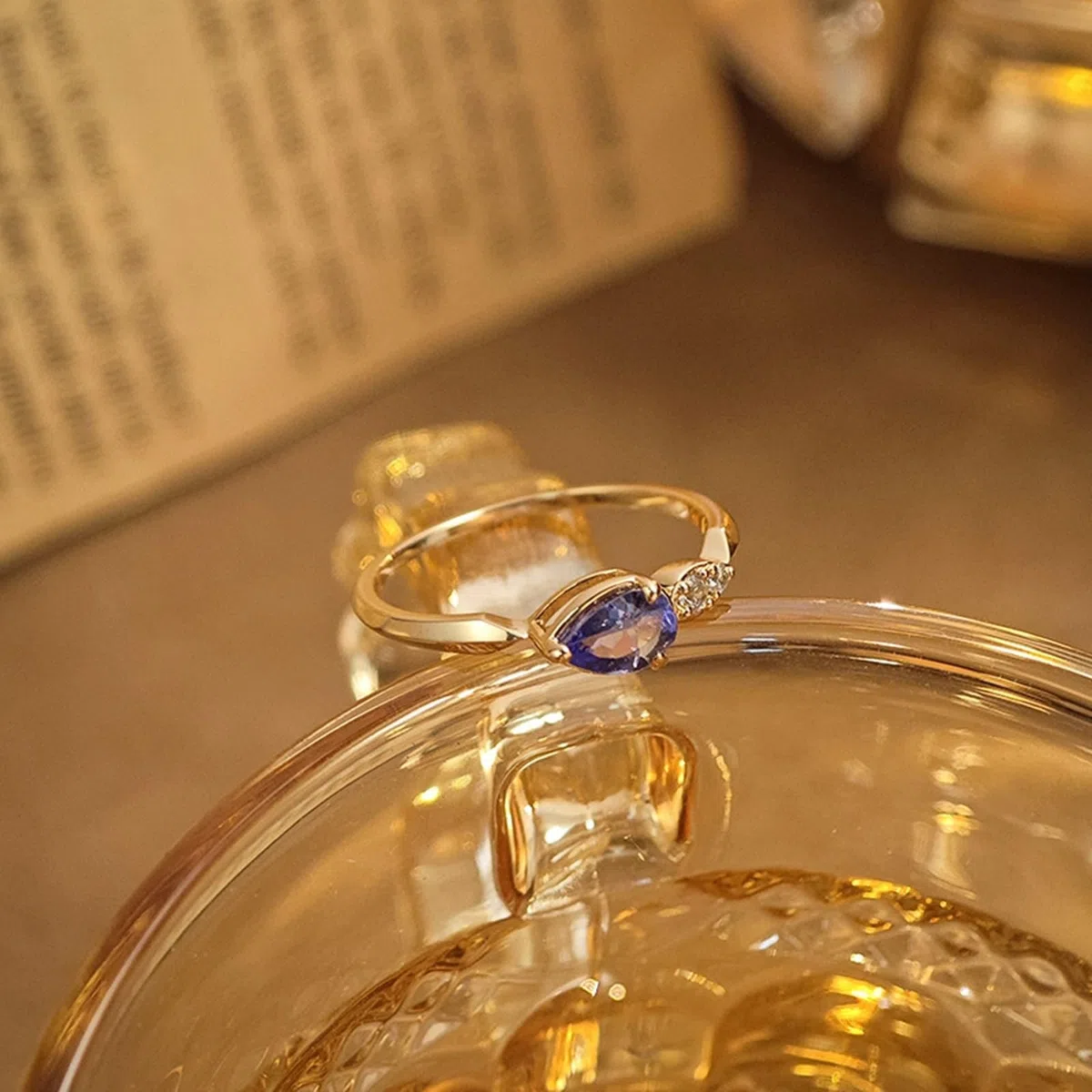 Alianzas de boda 9 K/14 K/18 K oro con gotas azul lila tanzanita lágrima anillos de boda