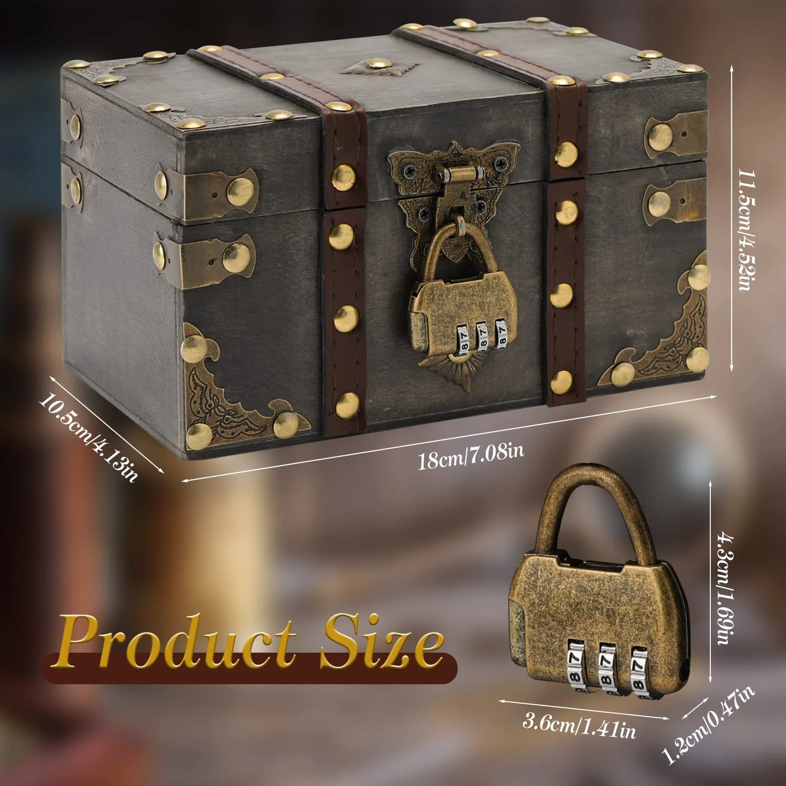 Cofre del Tesoro Pirata Caja de Madera Vintage 18x11.5x10.5cm con Candado para Almacenar Joyas