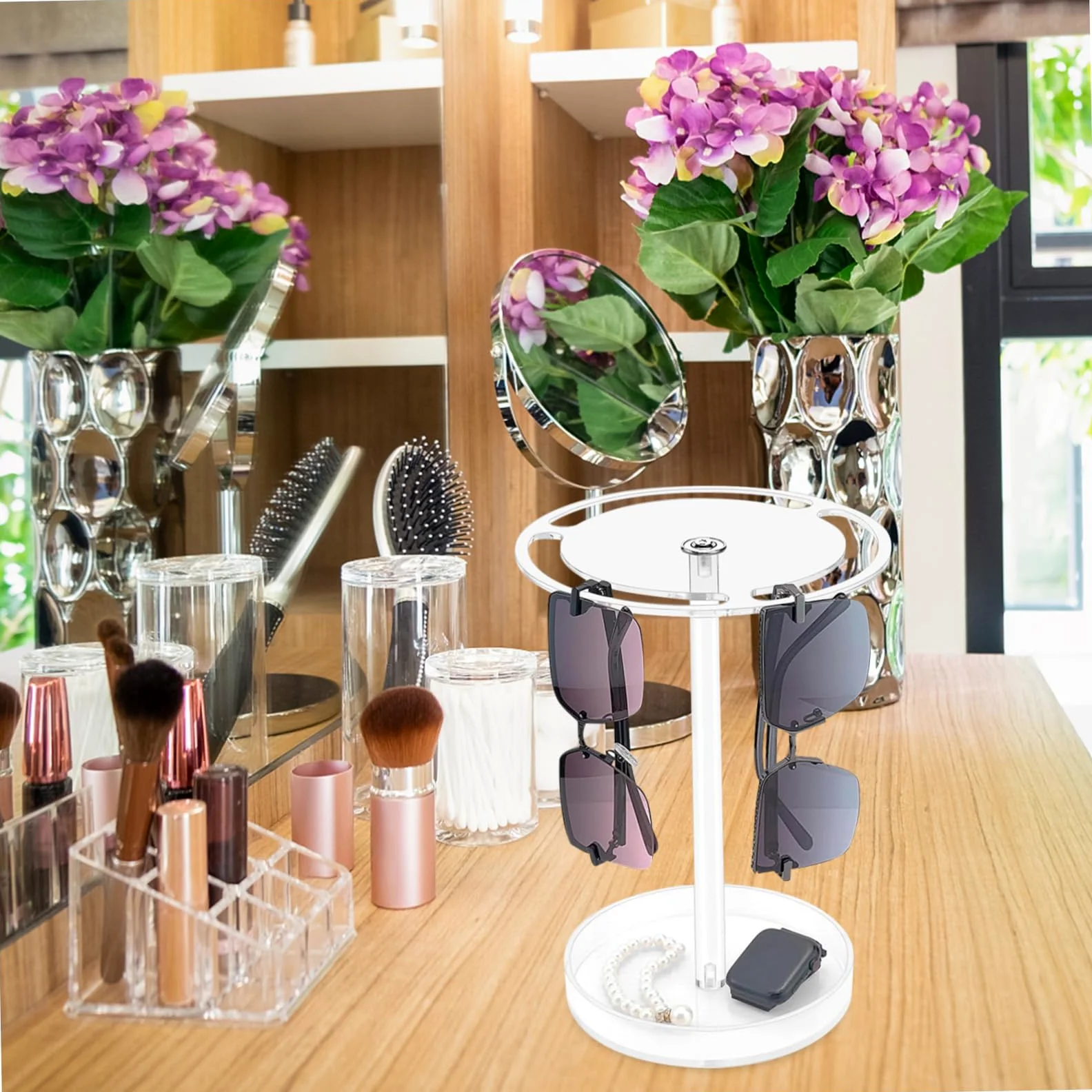 Organizador y Bandeja Acrílico de Gafas de Sol con Diseño Giratorio 360 Grados Soporte y Expositor Elegante para Fiesta Verano para Oficina y Hogar
