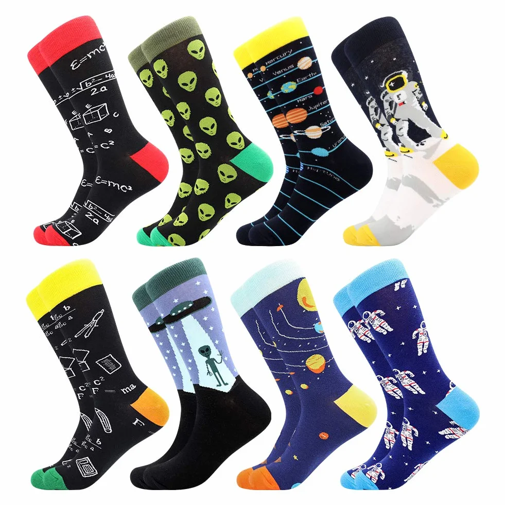 BONANGEL Calcetines Funky para Hombre, Calcetines Navideños, Divertidos y Coloridos Calcetines de Vestir de Algodón Loco, Regalo para Hombres Papá Novio