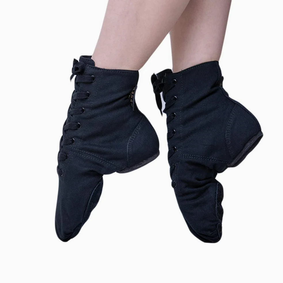 Lienzo Jazz Dance botas, zapatos de suela blanda Deportes Fitness, zapatos de baile, ligero, cómodo y zapatos de cordones de ejercicio duraderos