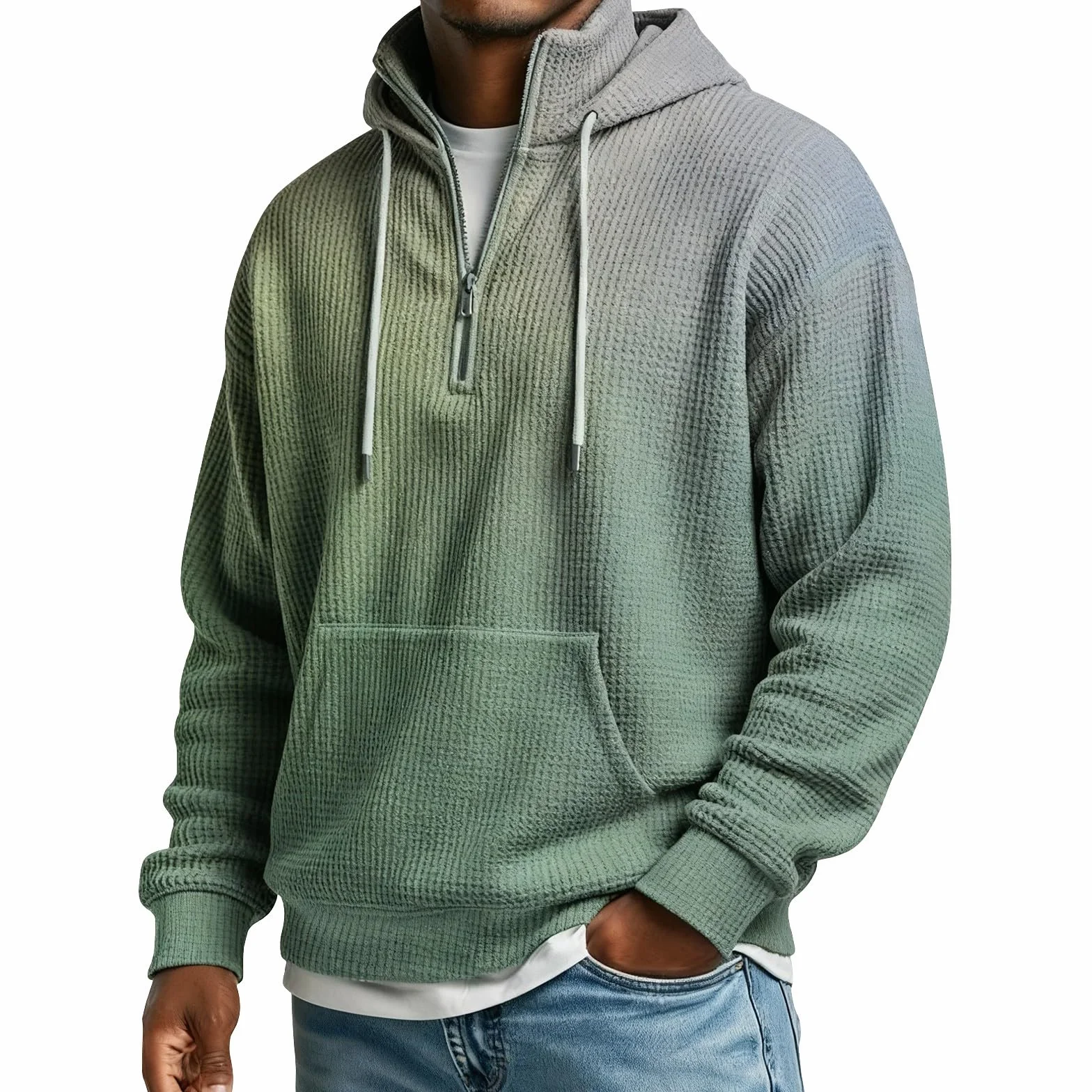 Sudaderas Hombres con Capucha Sudadera De Manga Larga Botones para Hombre, Estilo Casual Otoño E Invierno. Impermeable Hombre (Light Green, XL) Cortavientos Running Camisa Ropa Trabajo