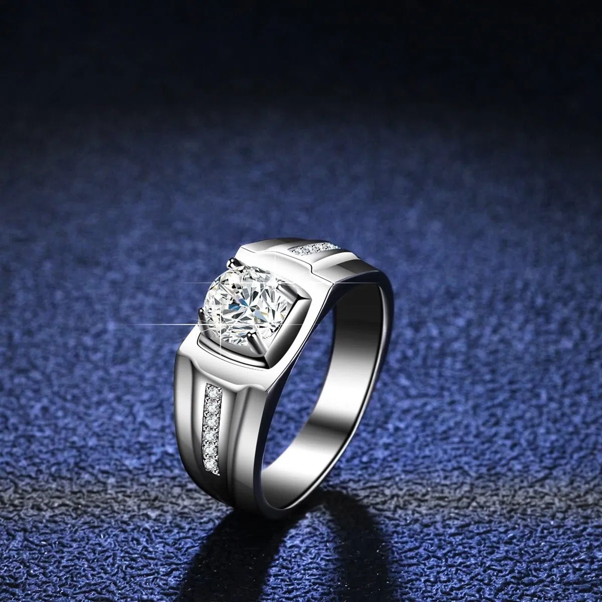Anillo para hombre Cool, alianzas de boda para hombre con 4 garras y moissanita de 1 quilate, plata de 14 quilates, oro blanco de 14 quilates, talla 70 (22,3)