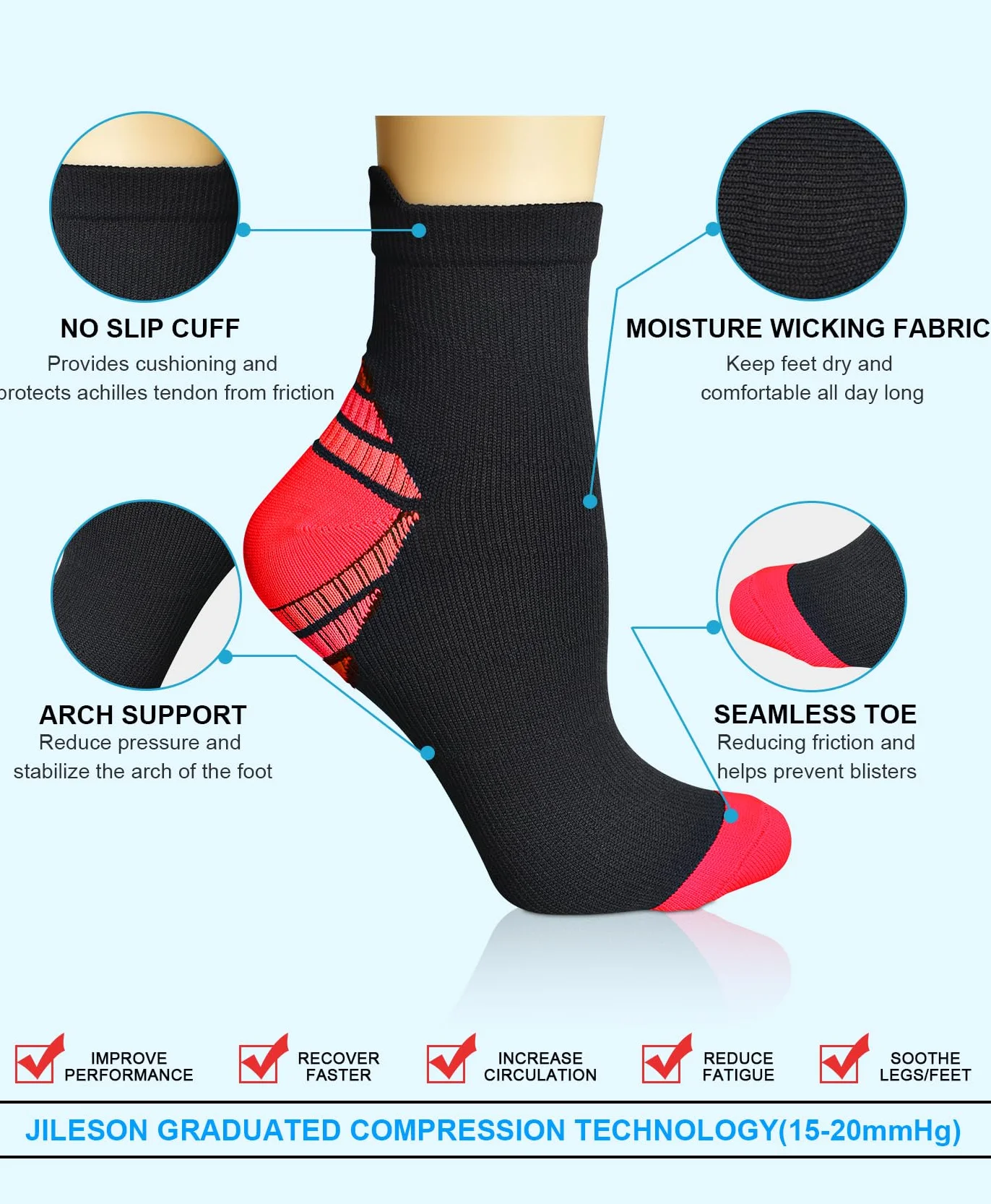Calcetines de Compresión Tobilleros Hombre Mujer Fascitis Plantar Soporte Arco Deporte Trail Running Ciclismo Senderismo
