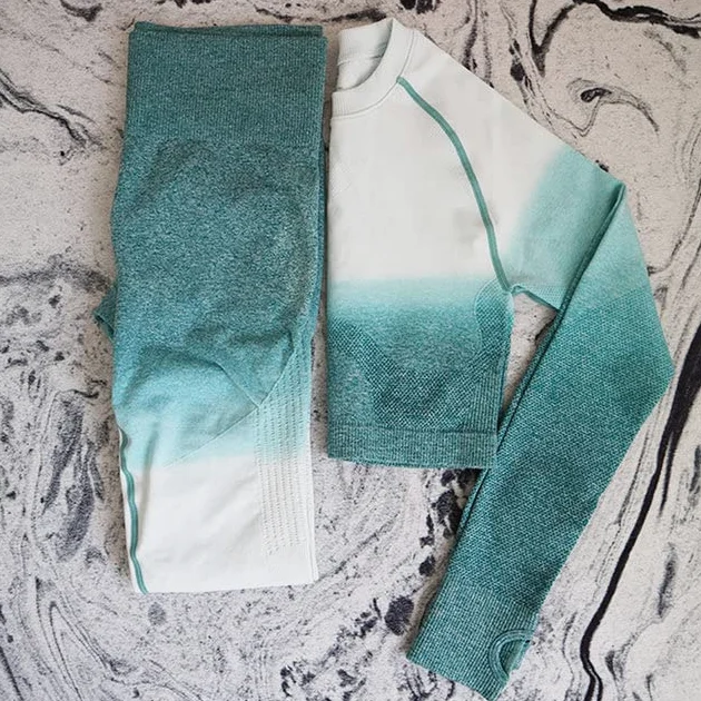 Conjunto De 2 Piezas Sin Costuras Traje Deportivo para Mujer Ropa De Entrenamiento De Gimnasio Top Corto De Manga Larga para Fitness Y Mallas para Glúteos Conjunto De Yoga