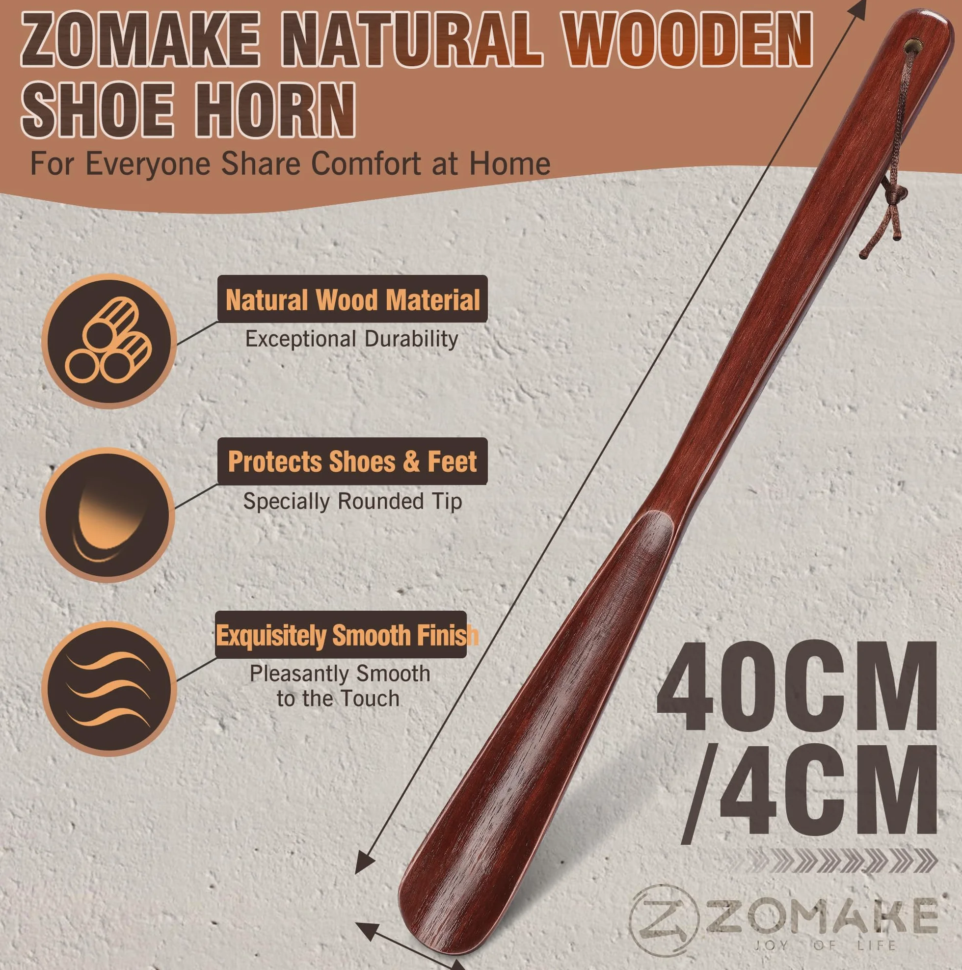 ZOMAKE Calzador de Zapatos Madera 38 cm 40 cm 70 cm Mango Largo