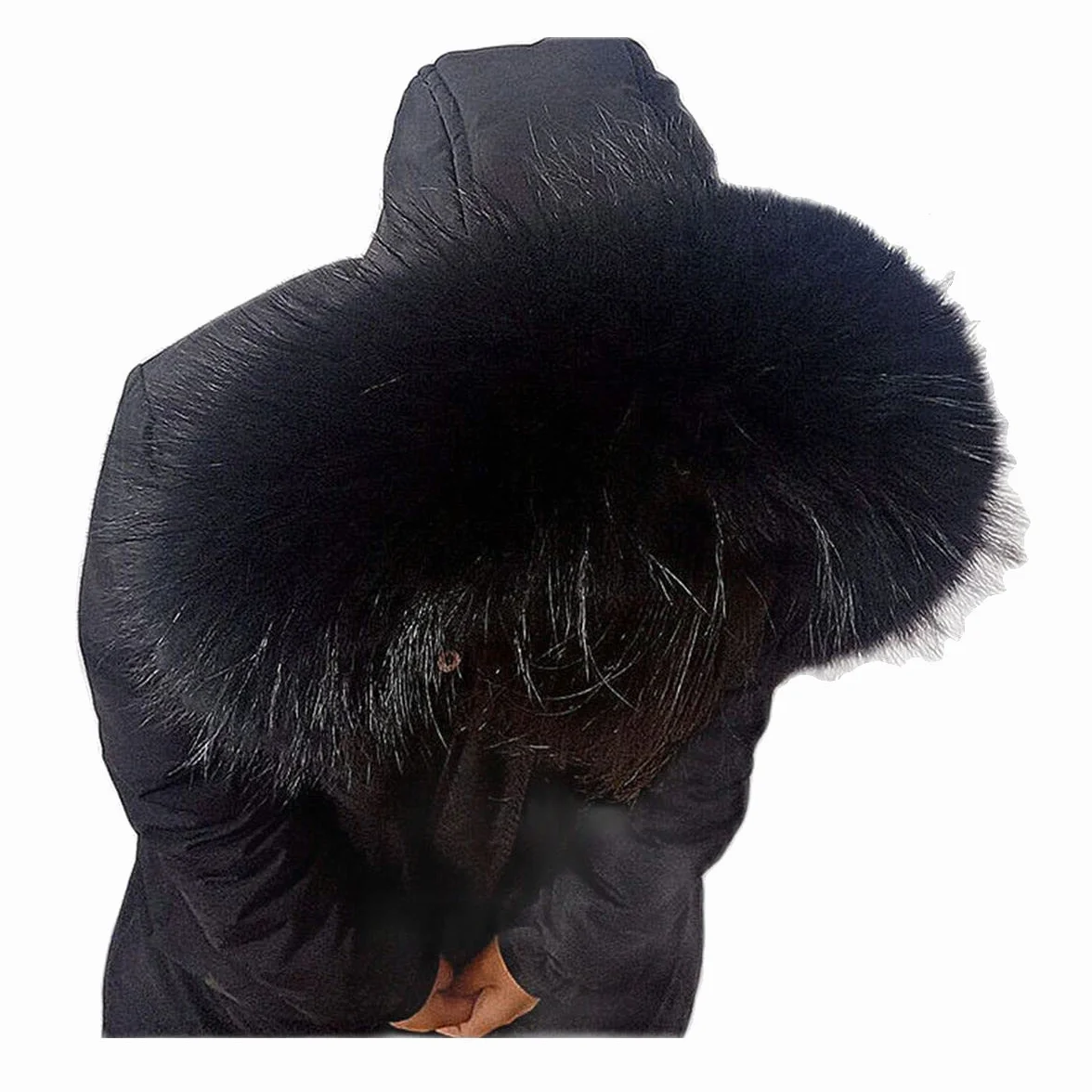 RedEagle Bufanda de piel Cuello de piel real desmontable Mujeres Collares de piel de mapache Abrigos para el cuello Capucha Collares unisex negro