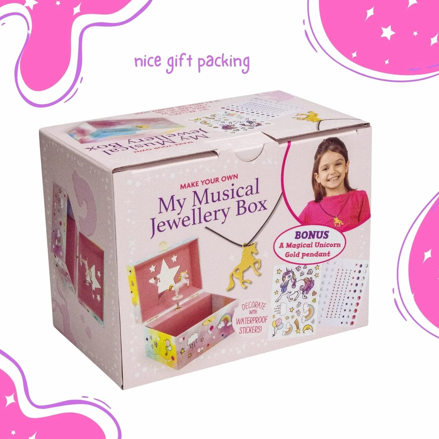 GICO Joyero DIY Unicornio para Niñas con Música, Figura Giratoria y Espejo 15 x 13 x 9 cm