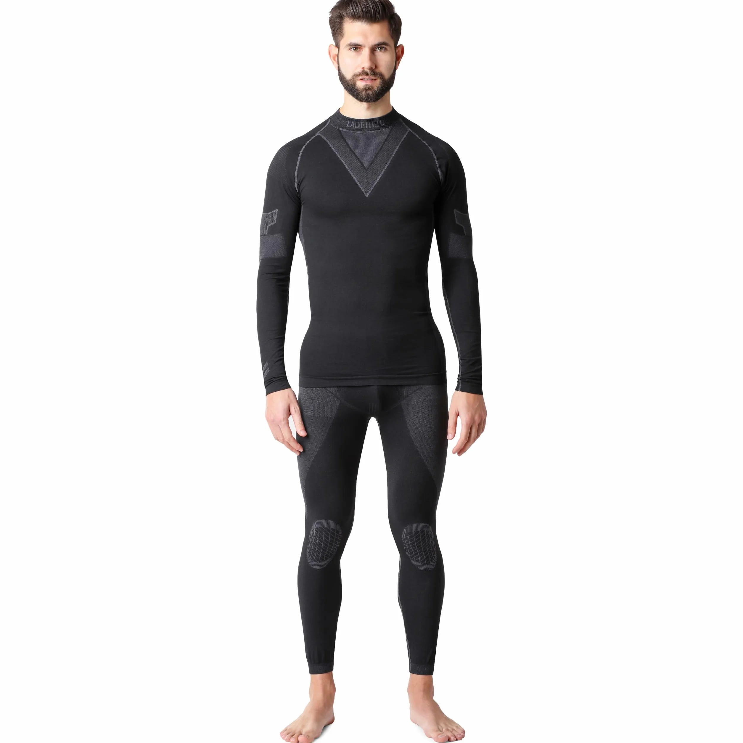 Ladeheid Conjunto Térmico Hombre – Ropa Interior Térmica con Camiseta Manga Larga y Pantalón Termico Hombre Running – Transpirable, Secado Rápido, para Deporte y Frio LAGI003