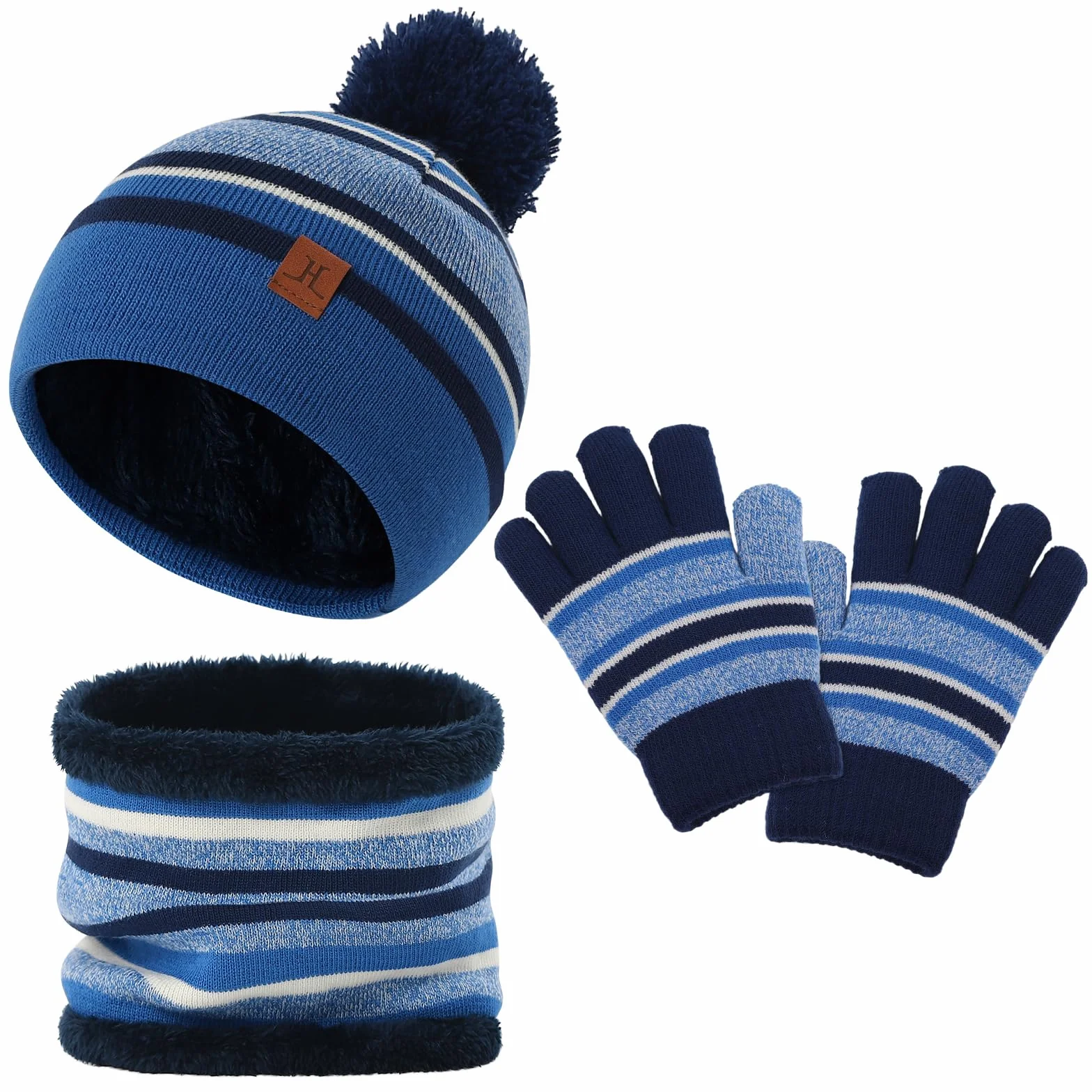 LACOFIA 3 Piezas Conjunto de Gorro Bufanda Guantes Invierno para Niños Beanie Punto con Pompon Sombrero Forro Polar Térmico para Niños 2-7 Años