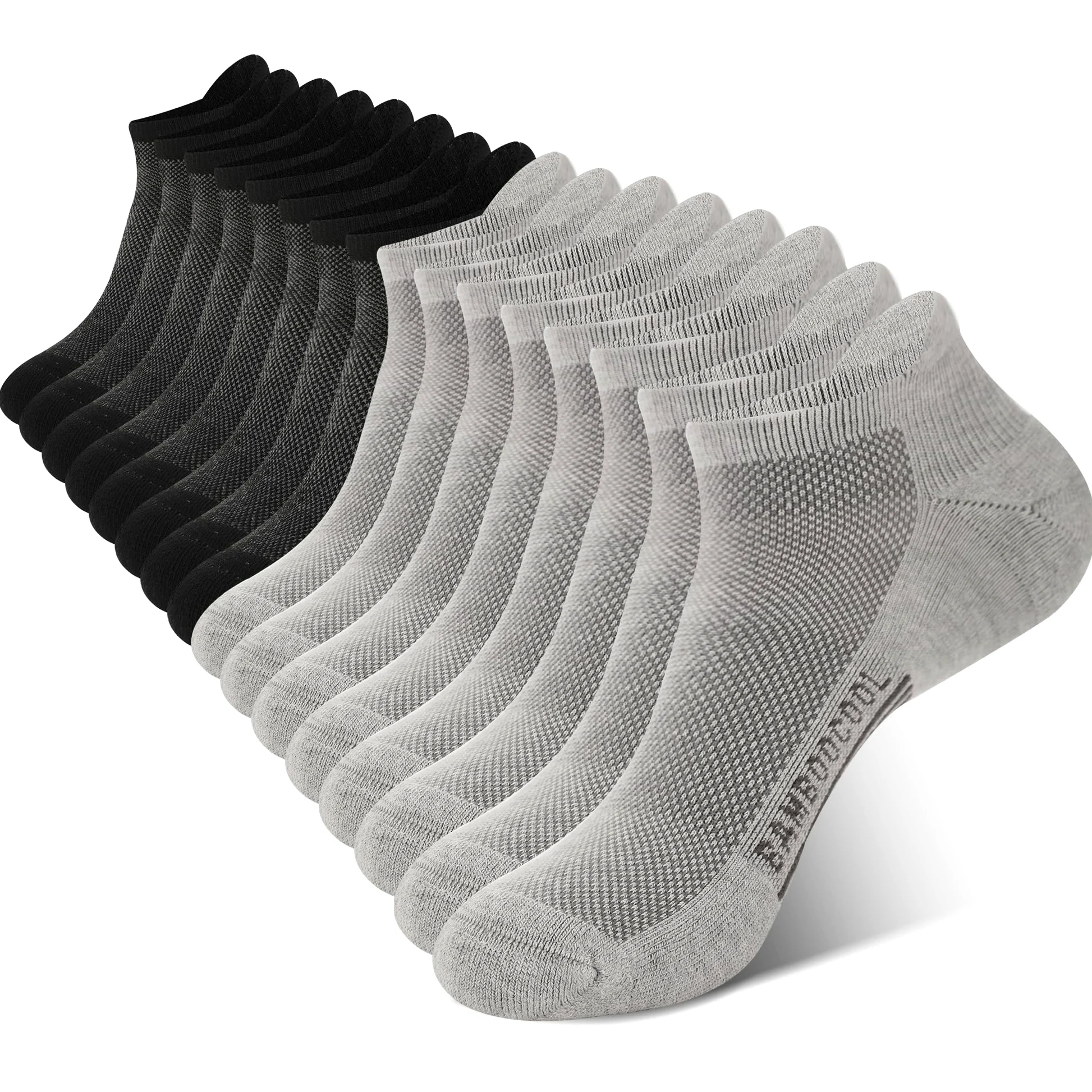 BAMBOO COOL Calcetines de tobillo para hombre, acolchados, atléticos, absorben la humedad, calcetines para correr, soporte de arco, transpirables, lengüeta en el talón, paquete de 8