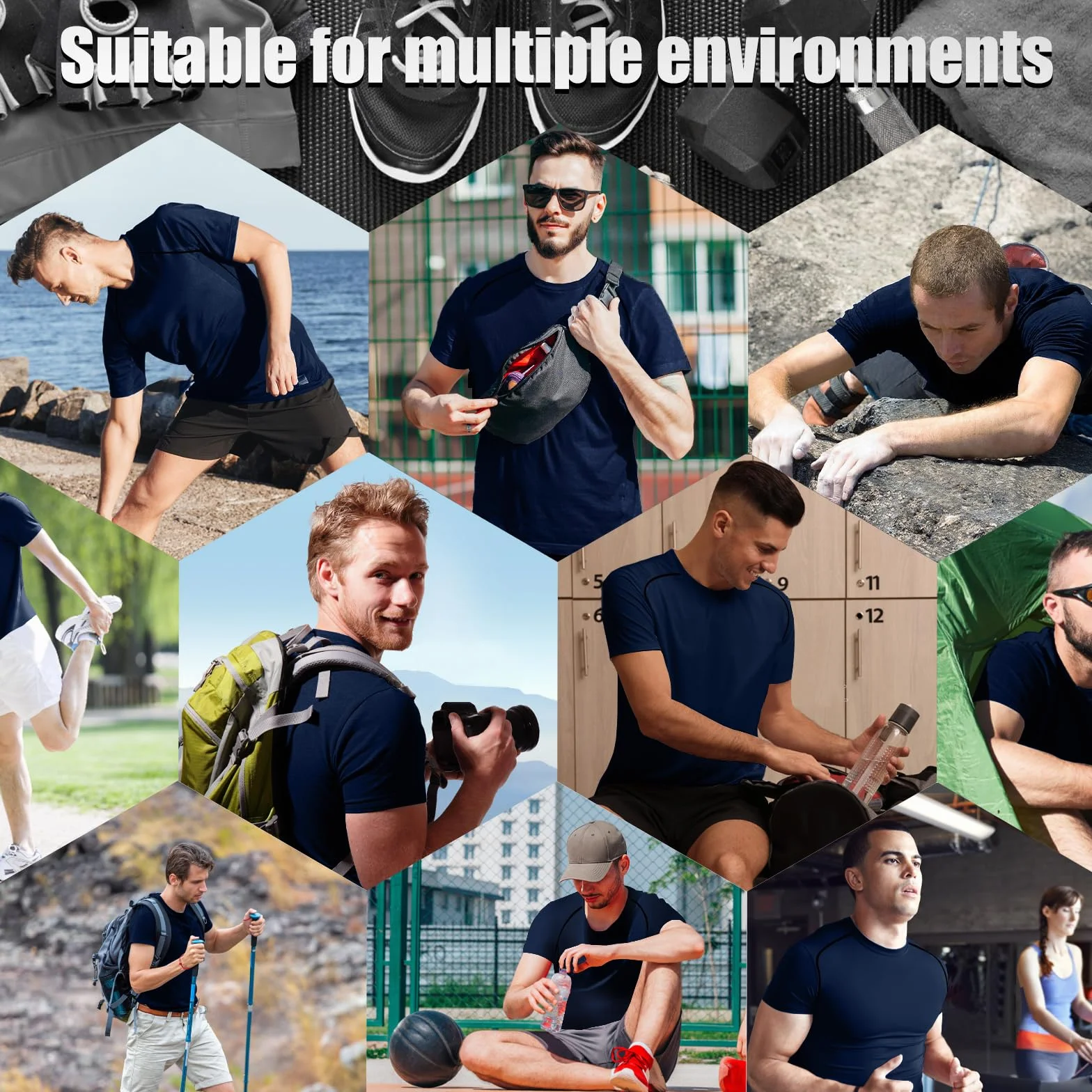 Camiseta Compresión Hombre Entrenamiento Deportes Manga Corta Camiseta Ciclismo Atlético Camisetas interiors Secado Rápido Tops Mallas Transpirables Base Deportiva de Gimnasio
