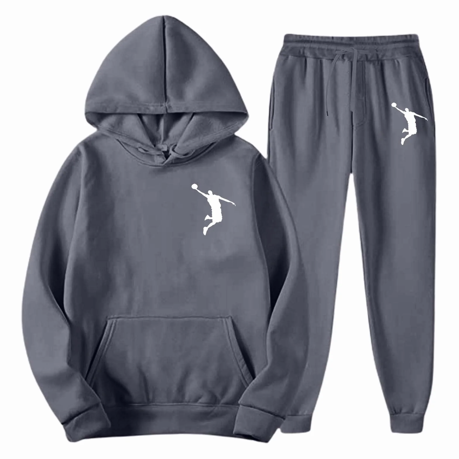 Conjunto de sudadera y pantalón con capucha con estampado clásico para hombre otoño e invierno suelto y cómodo