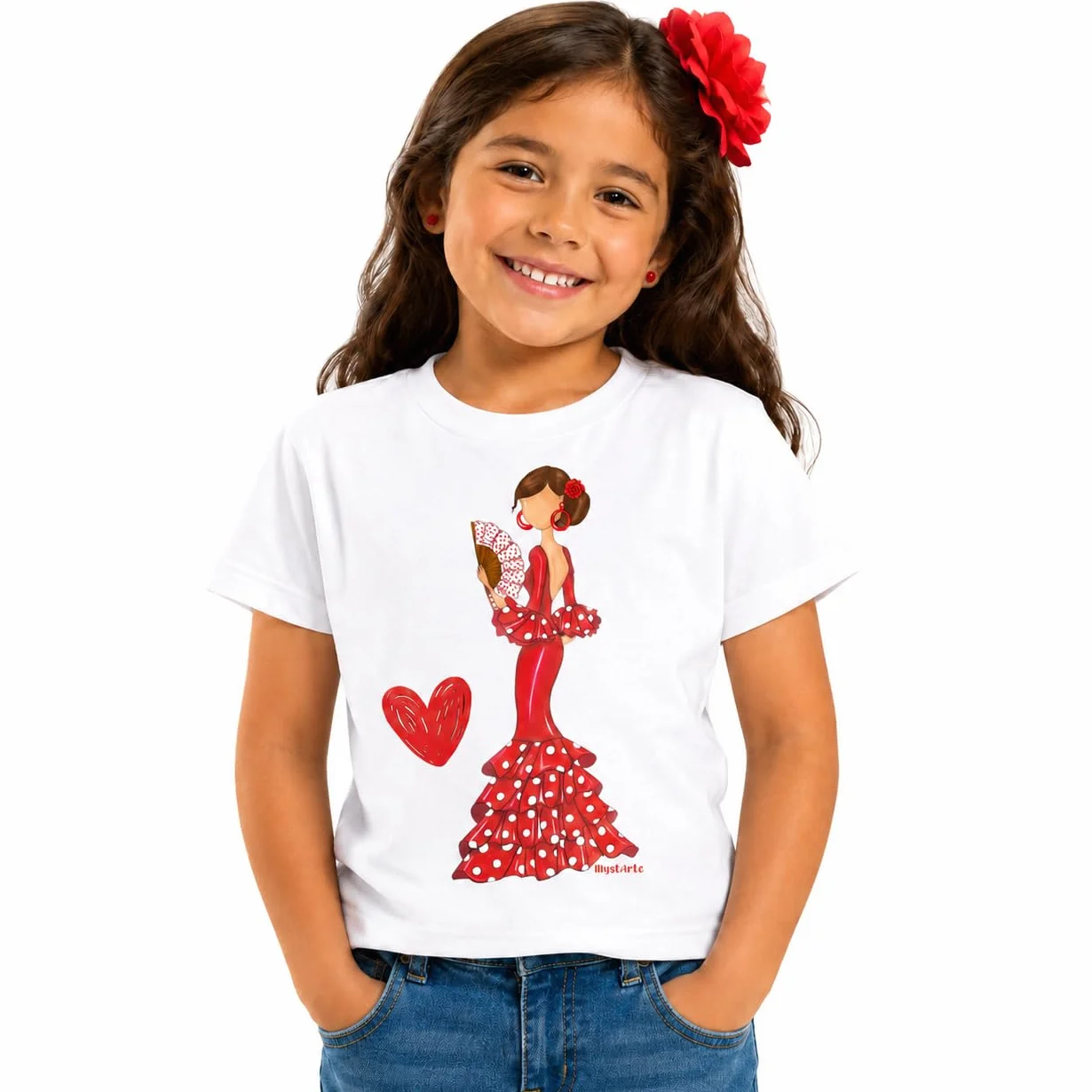Camiseta Flamenca 100% algodón orgánico de Manga Corta para niña