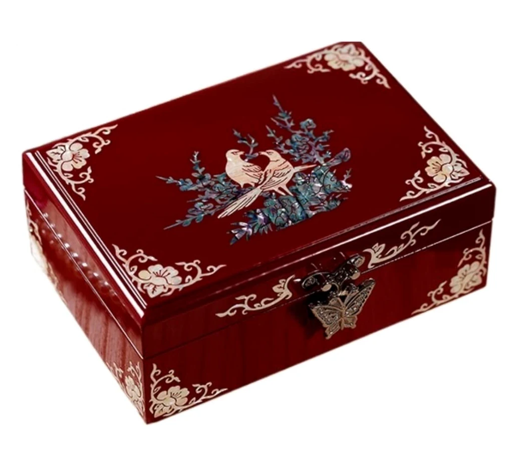 Estuche para Joyas, Expositor y Organizador de Madera Maciza para pequeños Objetos como Anillos, Pendientes y Collares (Blanco 16 x 11 x 7 cm) (Rojo 16 x 11 x 7 cm)