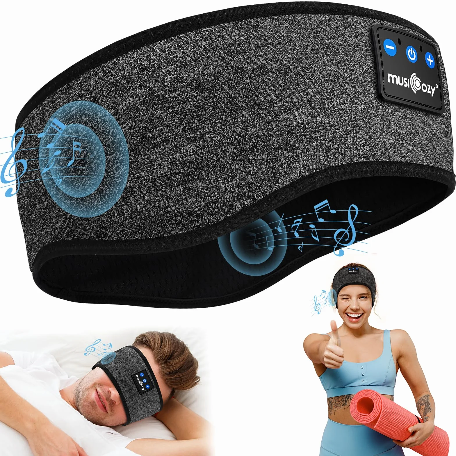 MUSICOZY Auriculares para Dormir Bluetooth Diadema Deportiva Altavoces Ultrafinos Antifaz