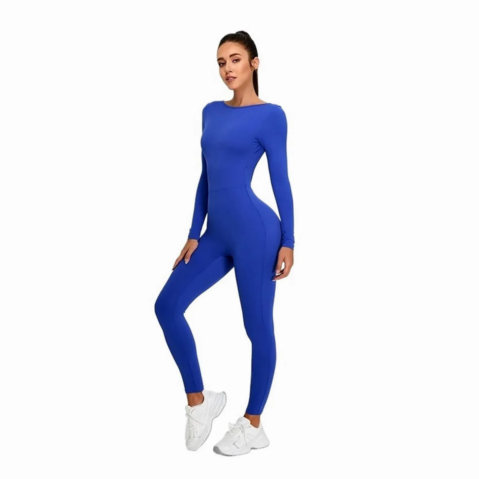 Mono de yoga sin espalda Mono de yoga una pieza con mangas largas y forma U, leggings sexys espalda abierta, ropa entrenamiento for mujer, fitness Para Entrenamiento