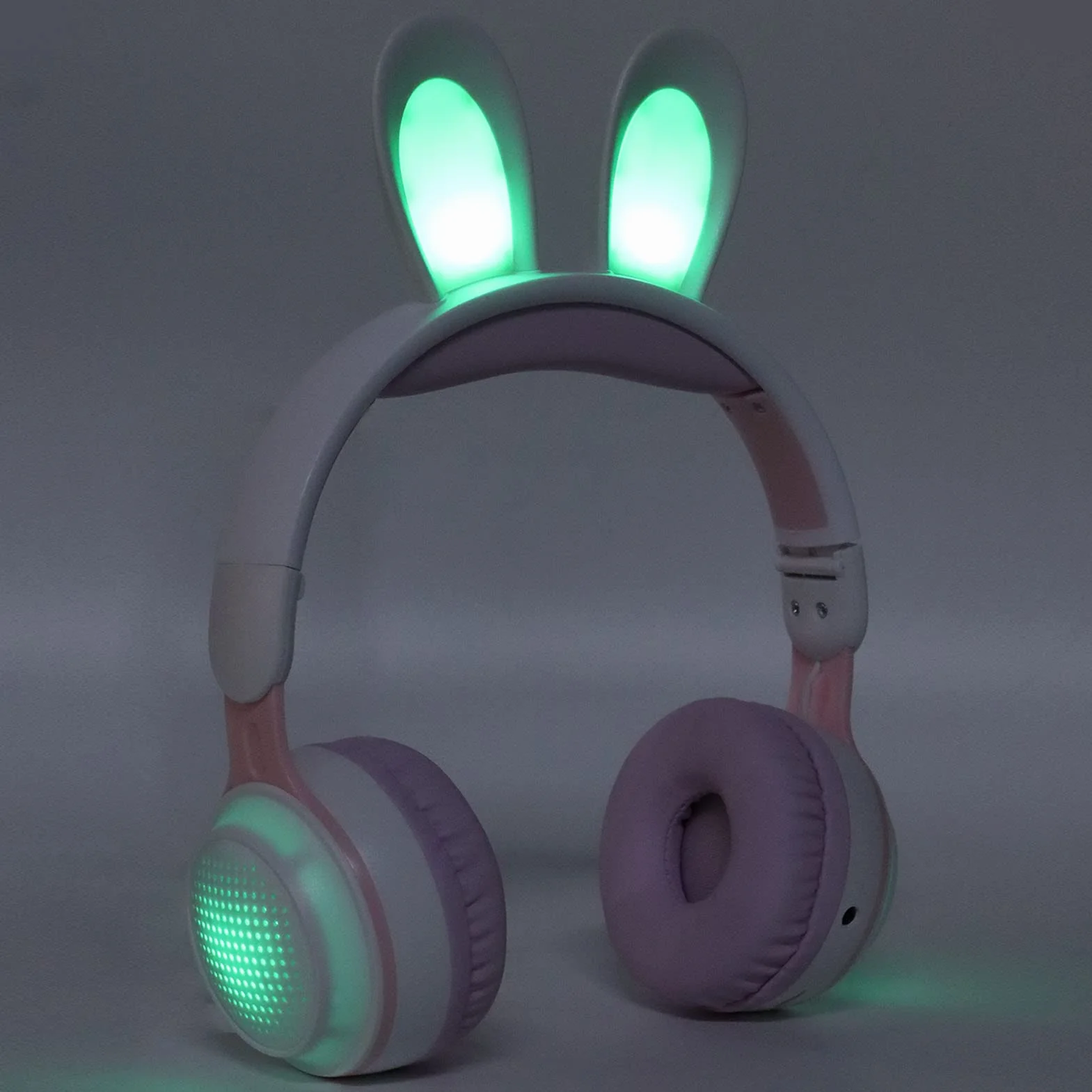 Yunseity Auriculares para Niños, Auriculares Bluetooth 5.0 con Oreja de Conejo, Auriculares Inalámbricos Plegables con Luz LED sobre la Oreja, Soporte TF/AUX, Regalos para Niños, Niños(Polvo Blanco)