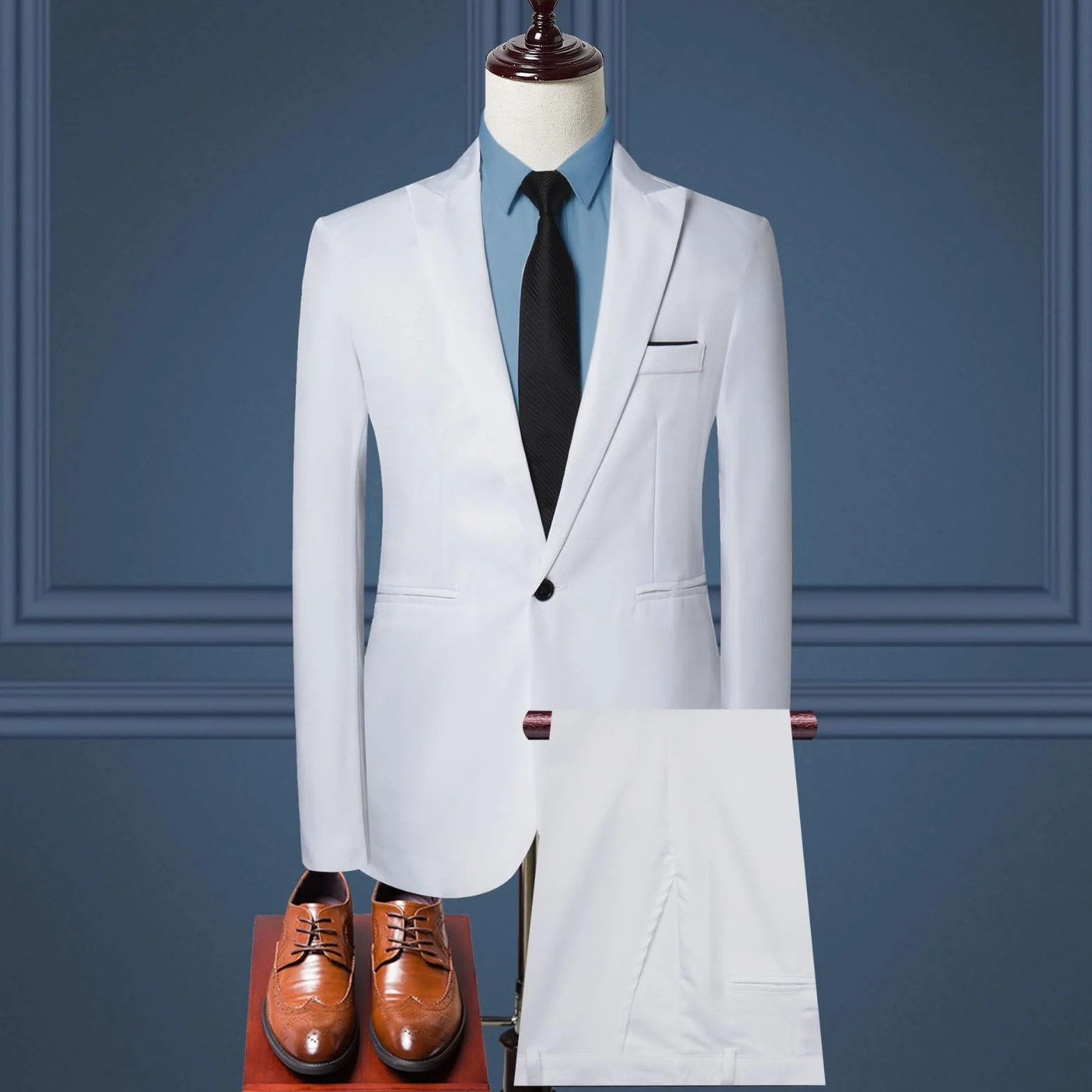 Generisch Traje de fiesta para hombre, color liso, de un solo pecho, ajustado, traje de fiesta, camisa, pantalones, chaleco de corbata con reloj de bolsillo
