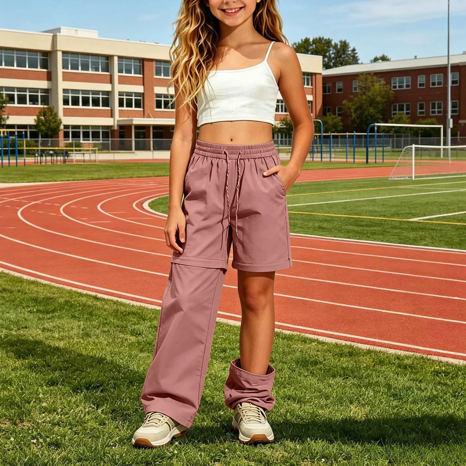 Pantalón Convertible Senderismo para Niña, ligero transpirable con secado rápido, Pantalón deportivo técnico con cremallera y bolsillos, ideal para trekking, uso diario y salidas casuales al exterior