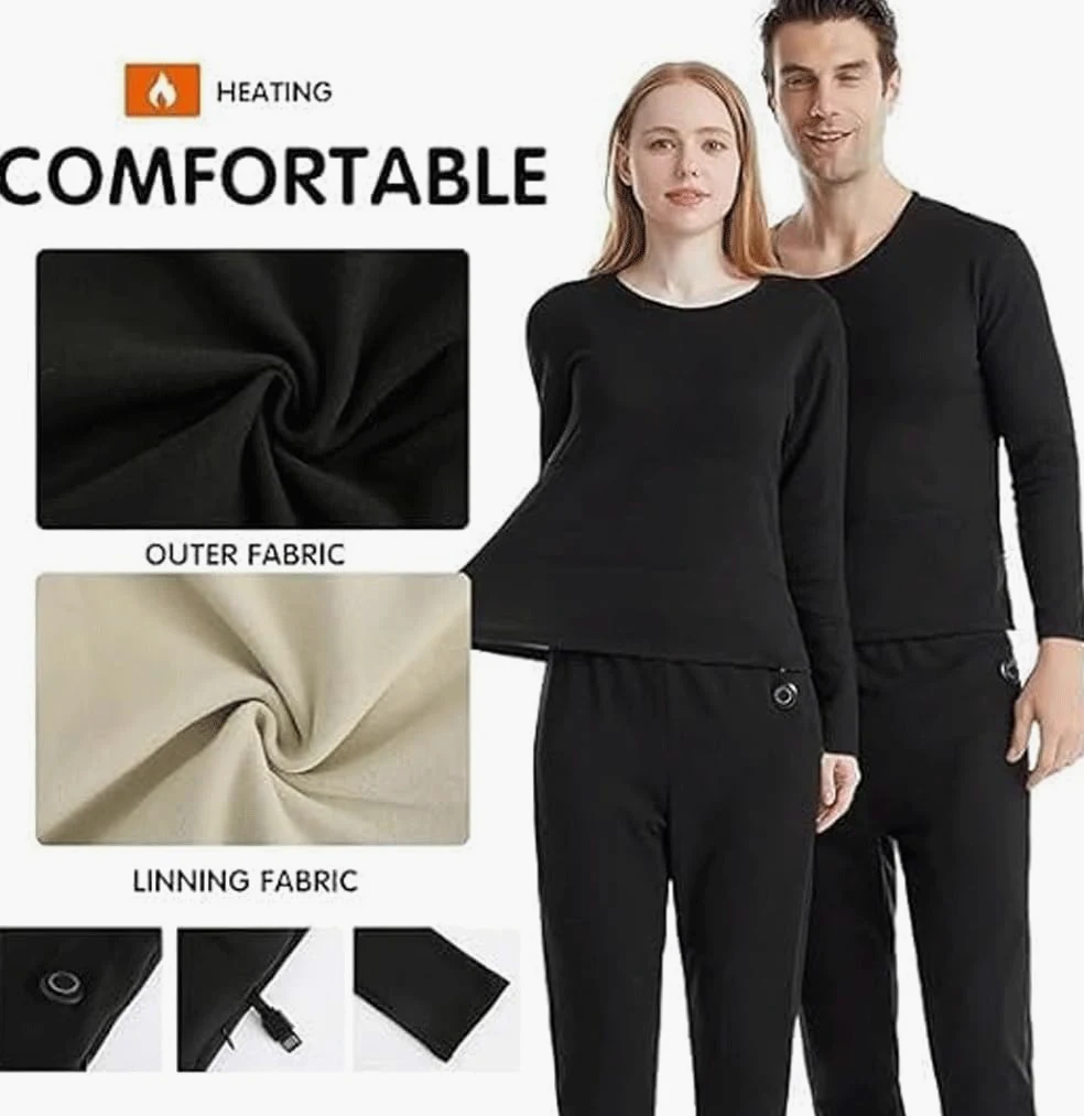 Conjunto de ropa interior térmica con calefacción, ropa interior térmica de manga larga con calefacción eléctrica para mujer, capa base ultra suave, parte superior térmica con calefacción + pant