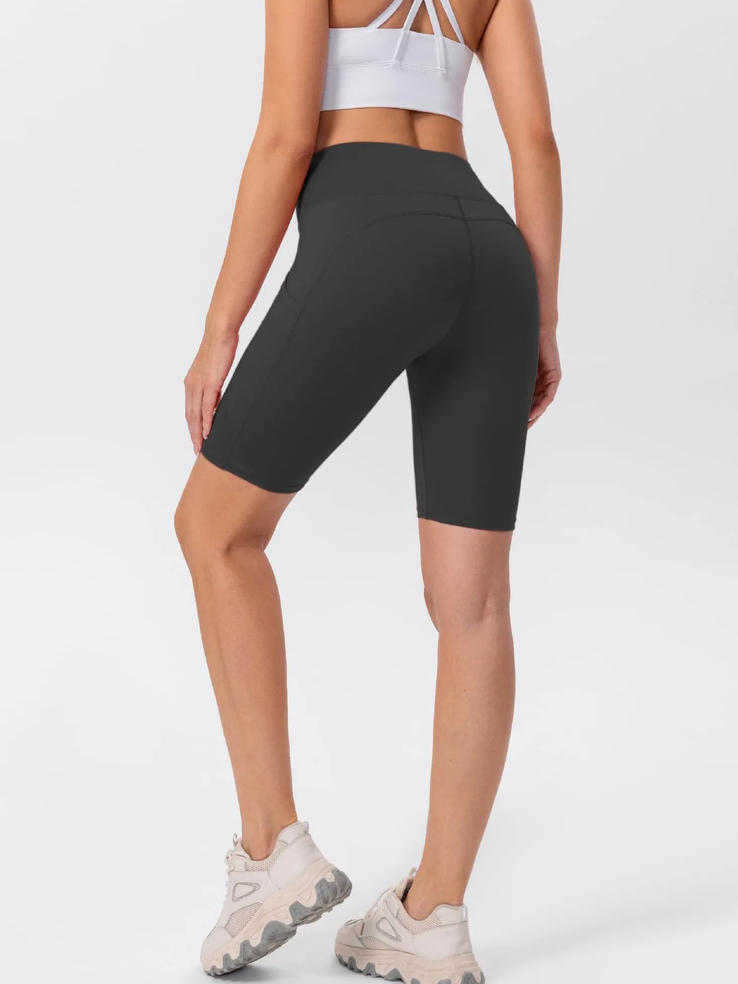 TAISIM Pantalones cortos de yoga para mujer con bolsillos, control de abdomen, para entrenamiento, atletismo, correr, para mujer